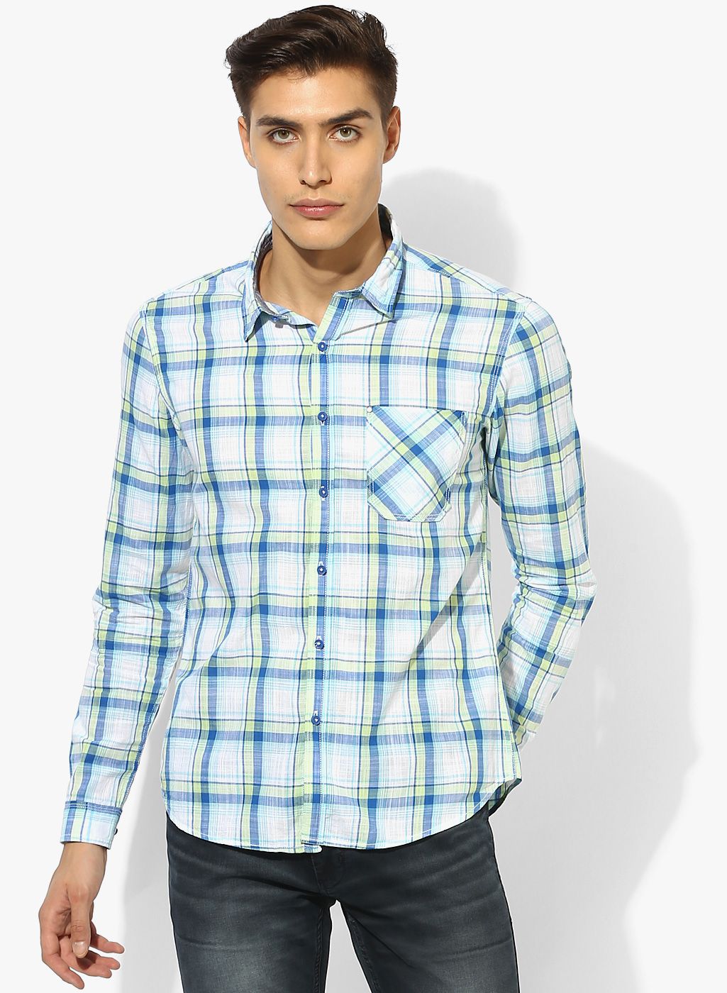 Numero Uno White Checked Slim Fit Casual Shirt