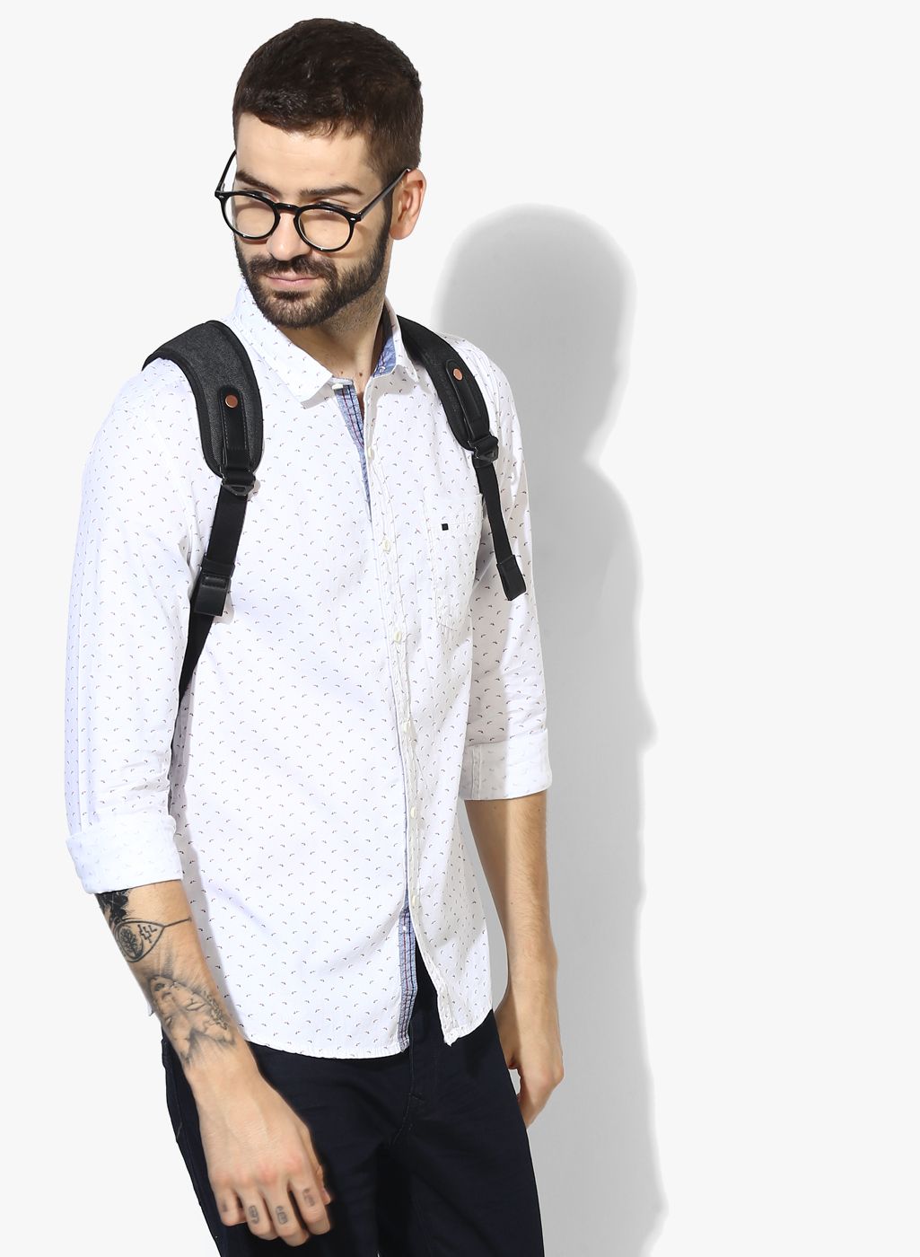 Numero Uno White Printed Slim Fit Casual Shirt