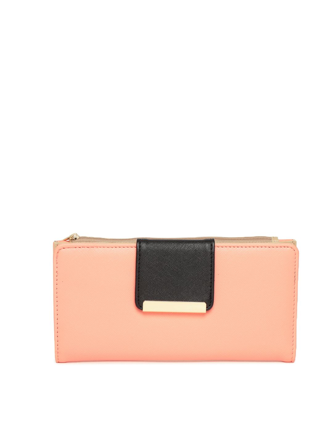 Diana Korr Women Peach-Coloured & Black Solid Two Fold Wallet Price in India