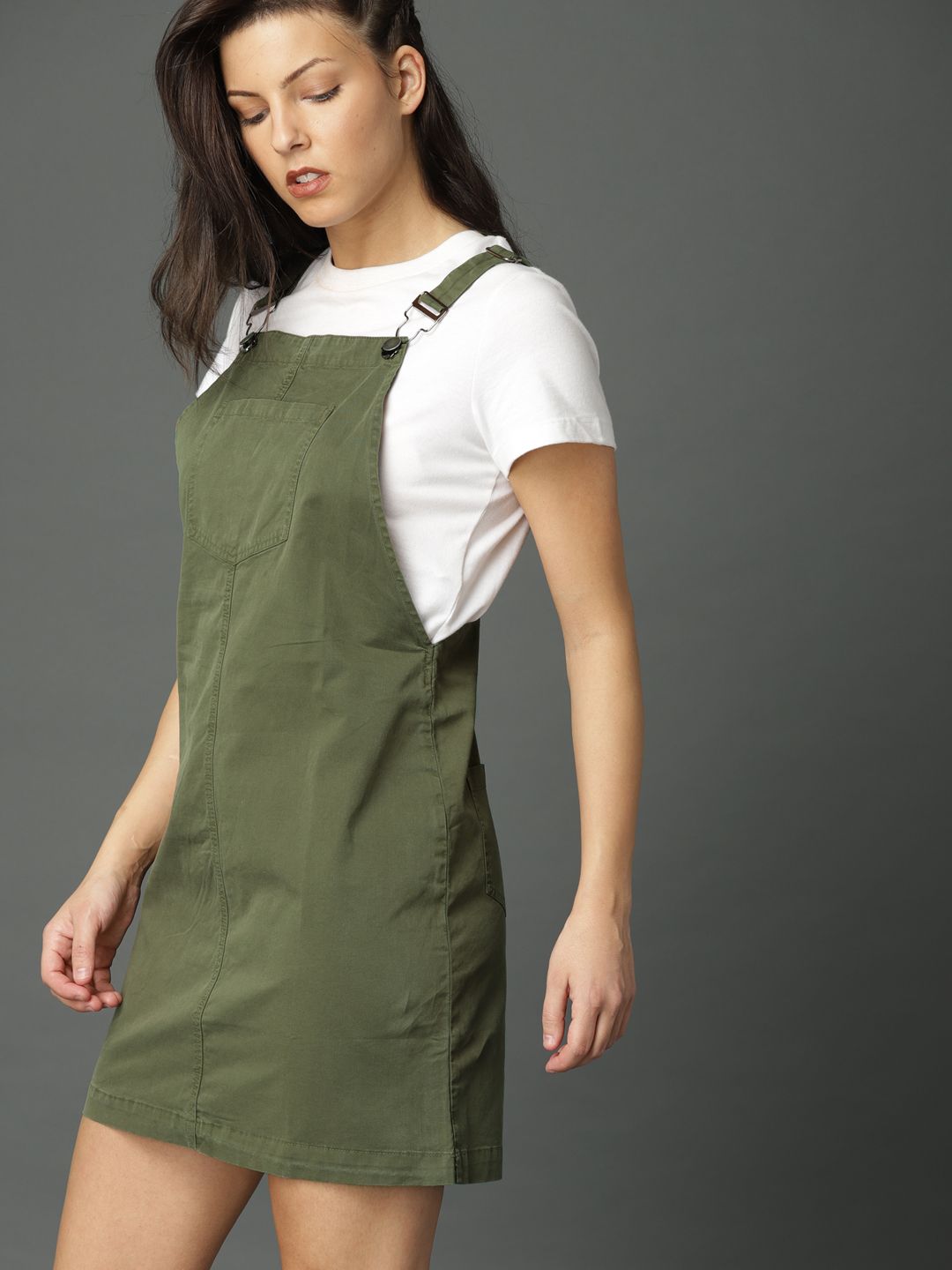 Buy Roadster Olive Green Dungaree Dress - Dresses for Women 5362094 | Myntra