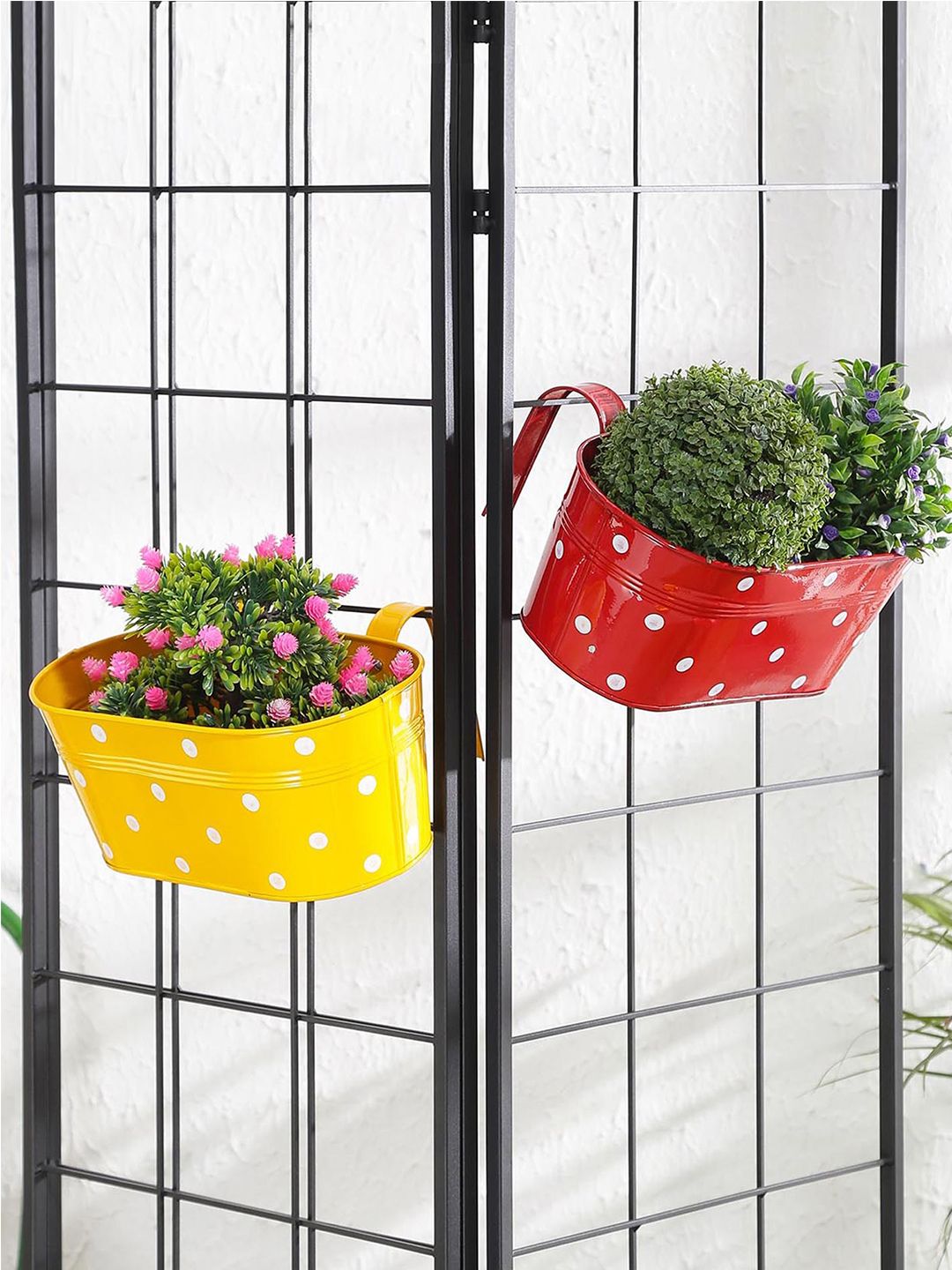 green girgit Set of 2 Red & Yellow Printed Oval Hanging Planters Price in India