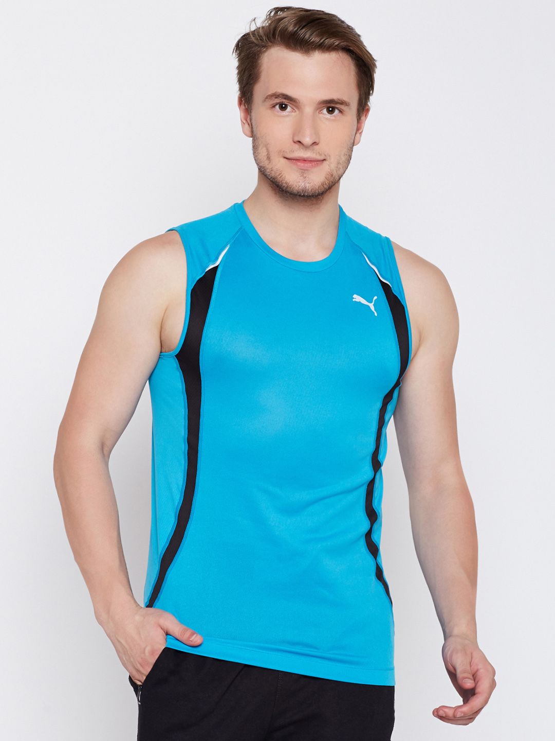 Puma Men Blue Sless Round Neck T-shirt
