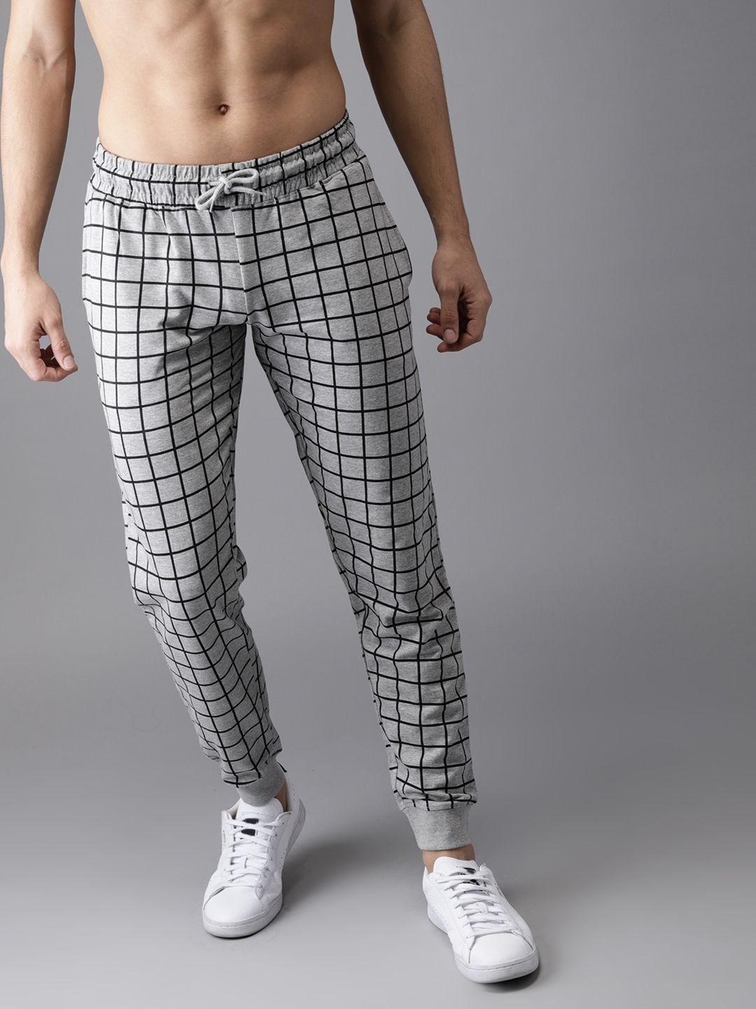 mens grey check joggers