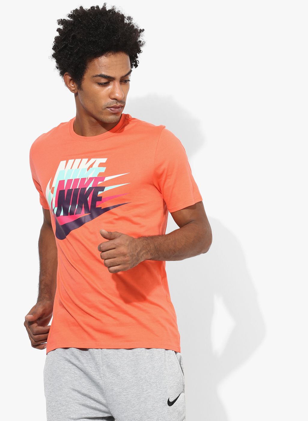 Nike Orange Printed Regular Fit Round Neck T-shirt