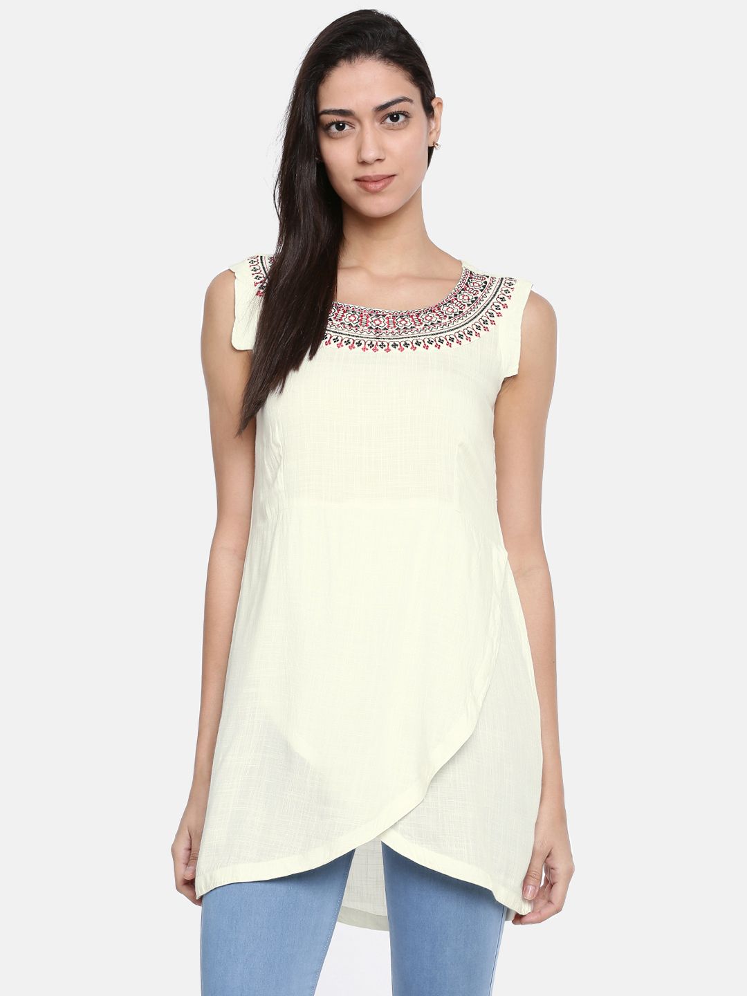 Bronz Women Off-White Solid Layered Tunic Price in India