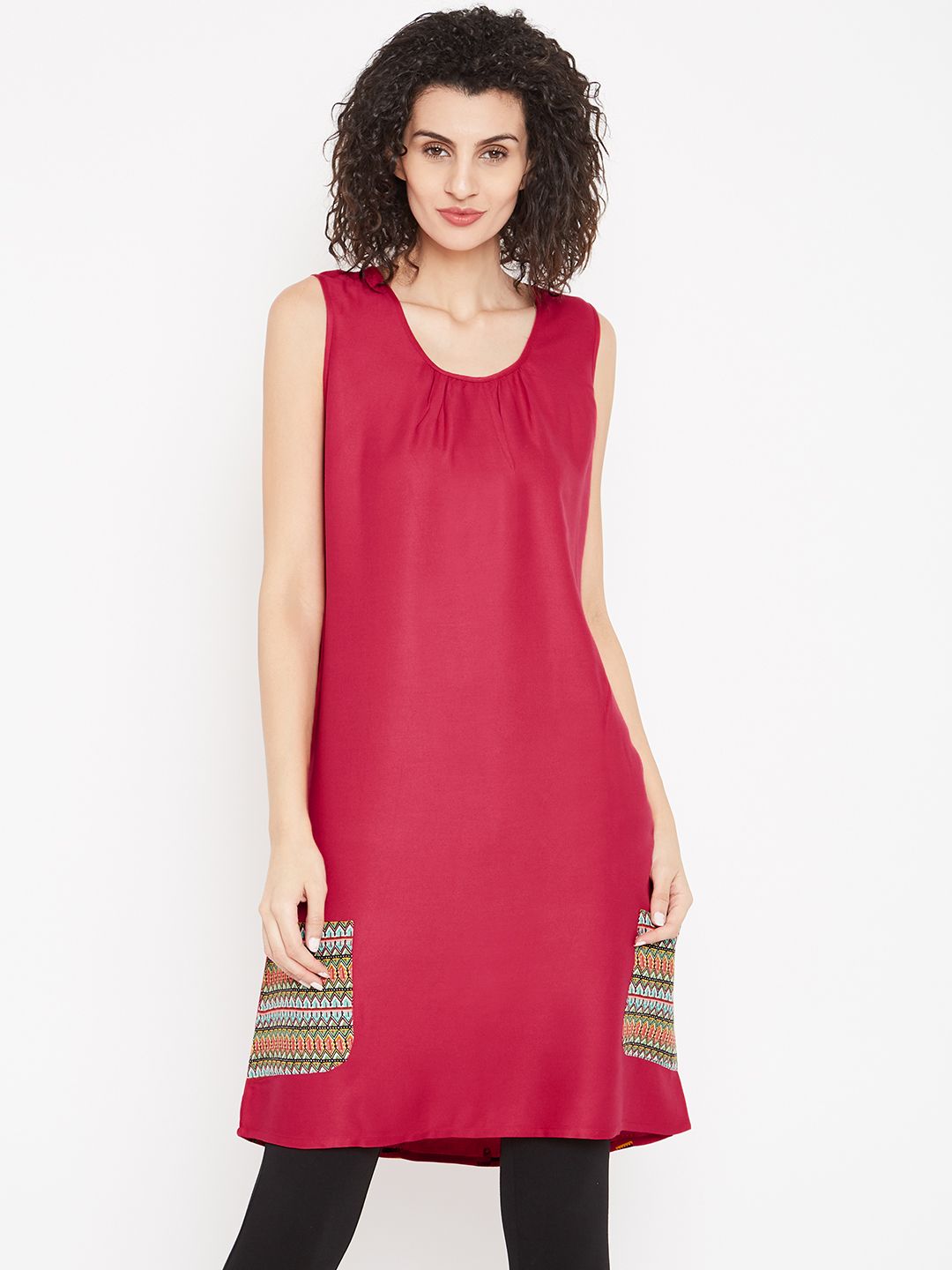 Bronz Red Solid Tunic with Printed Detail Price in India
