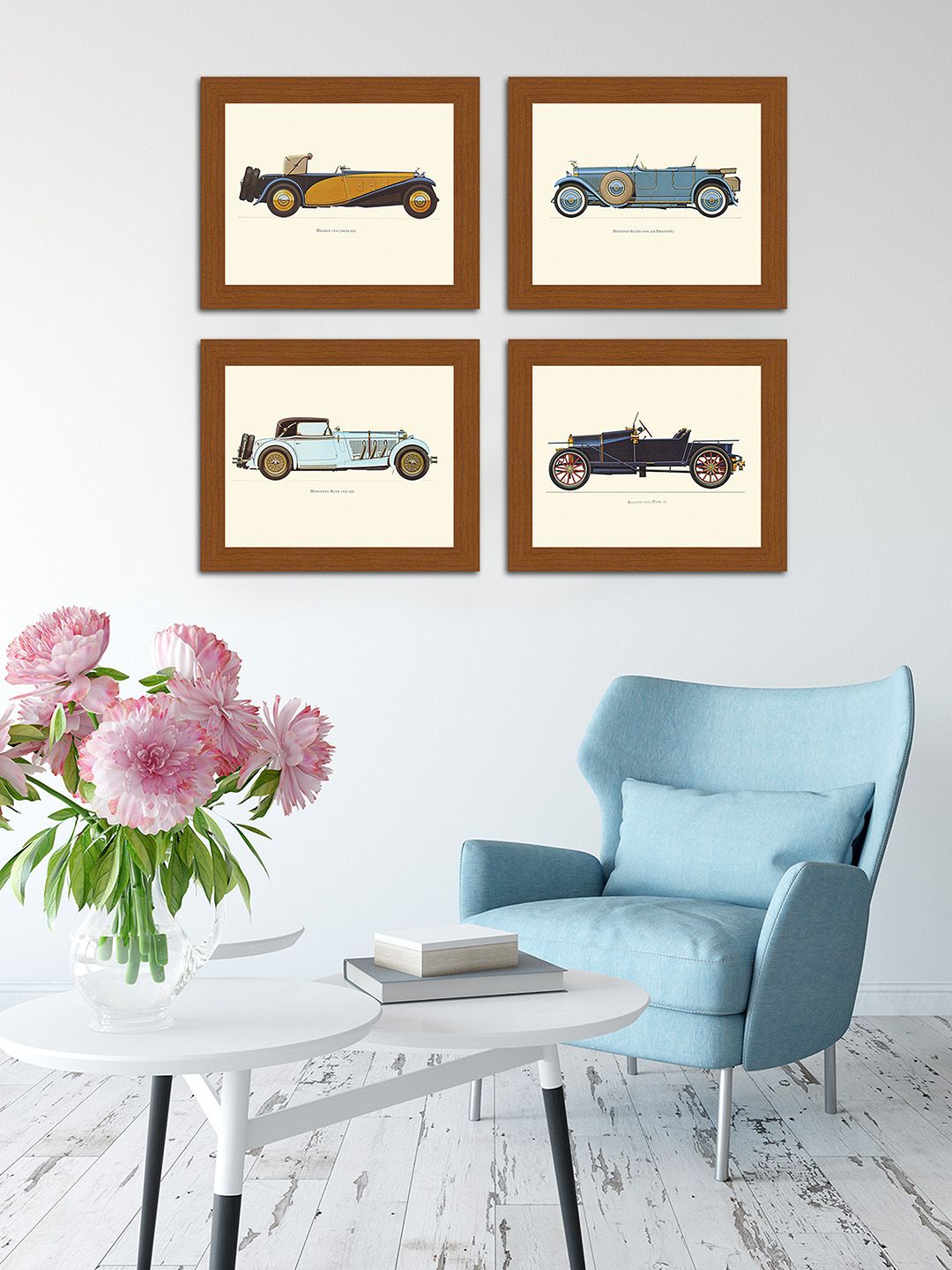 Wall Art Brown & Black Set of 4 Vintage Car Wall Decor Art Price in India