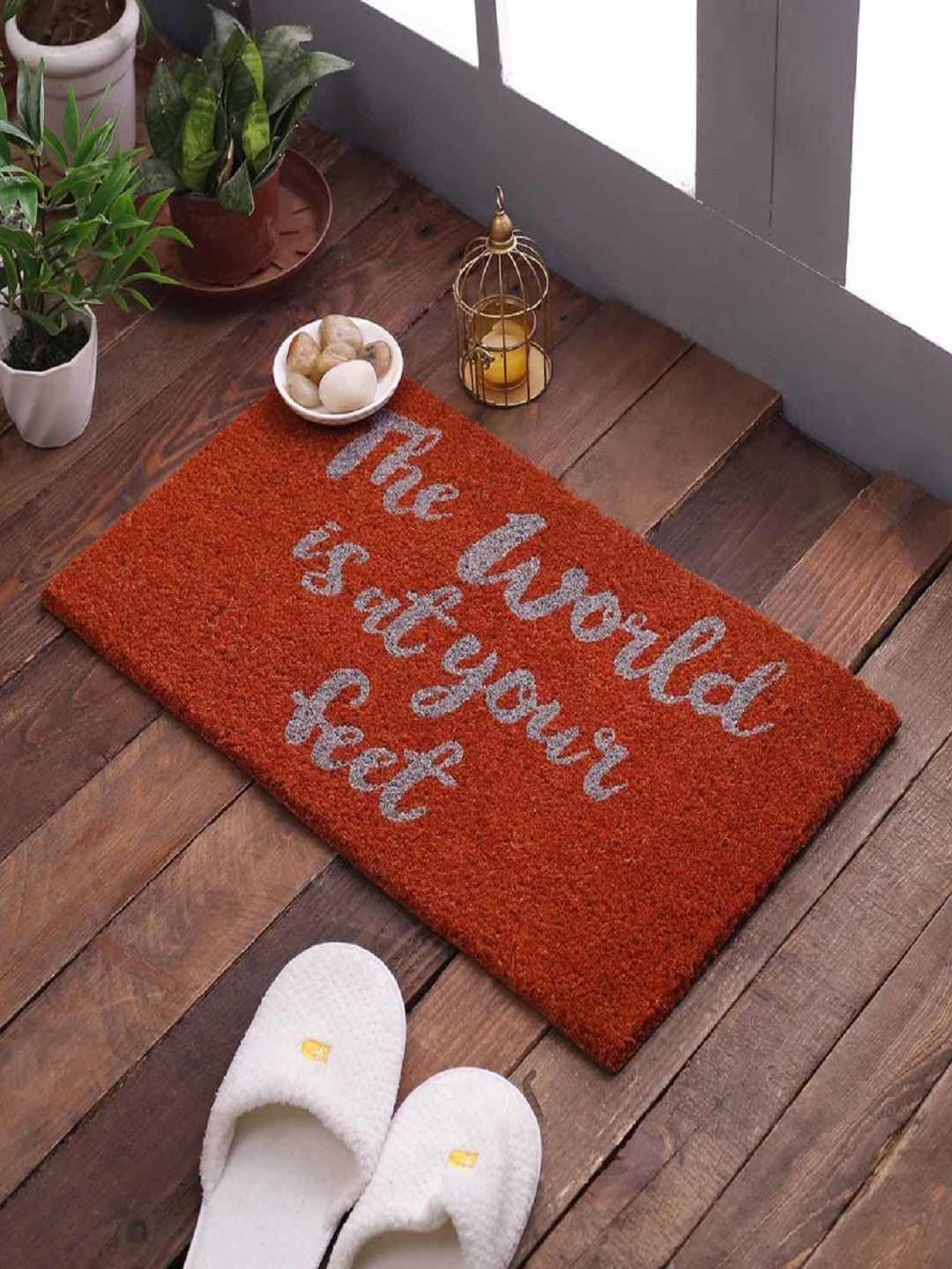 SWHF Orange and Grey Printed Doormat Price in India