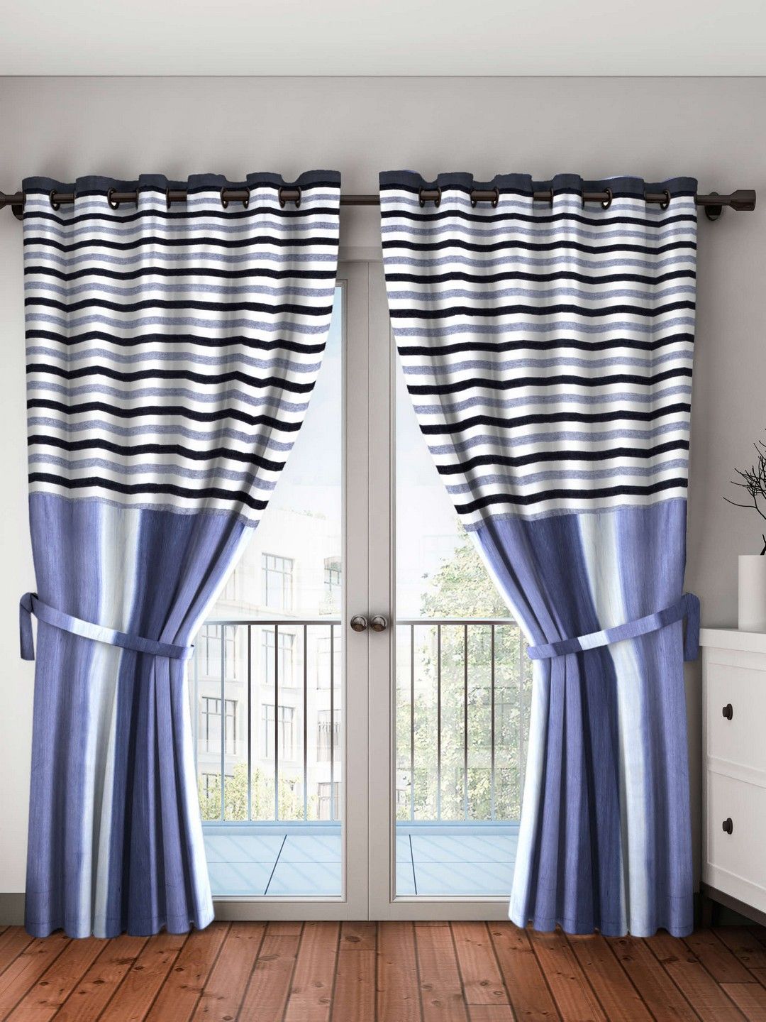BIANCA Blue Printed Set of 2 Door Curtains Price in India