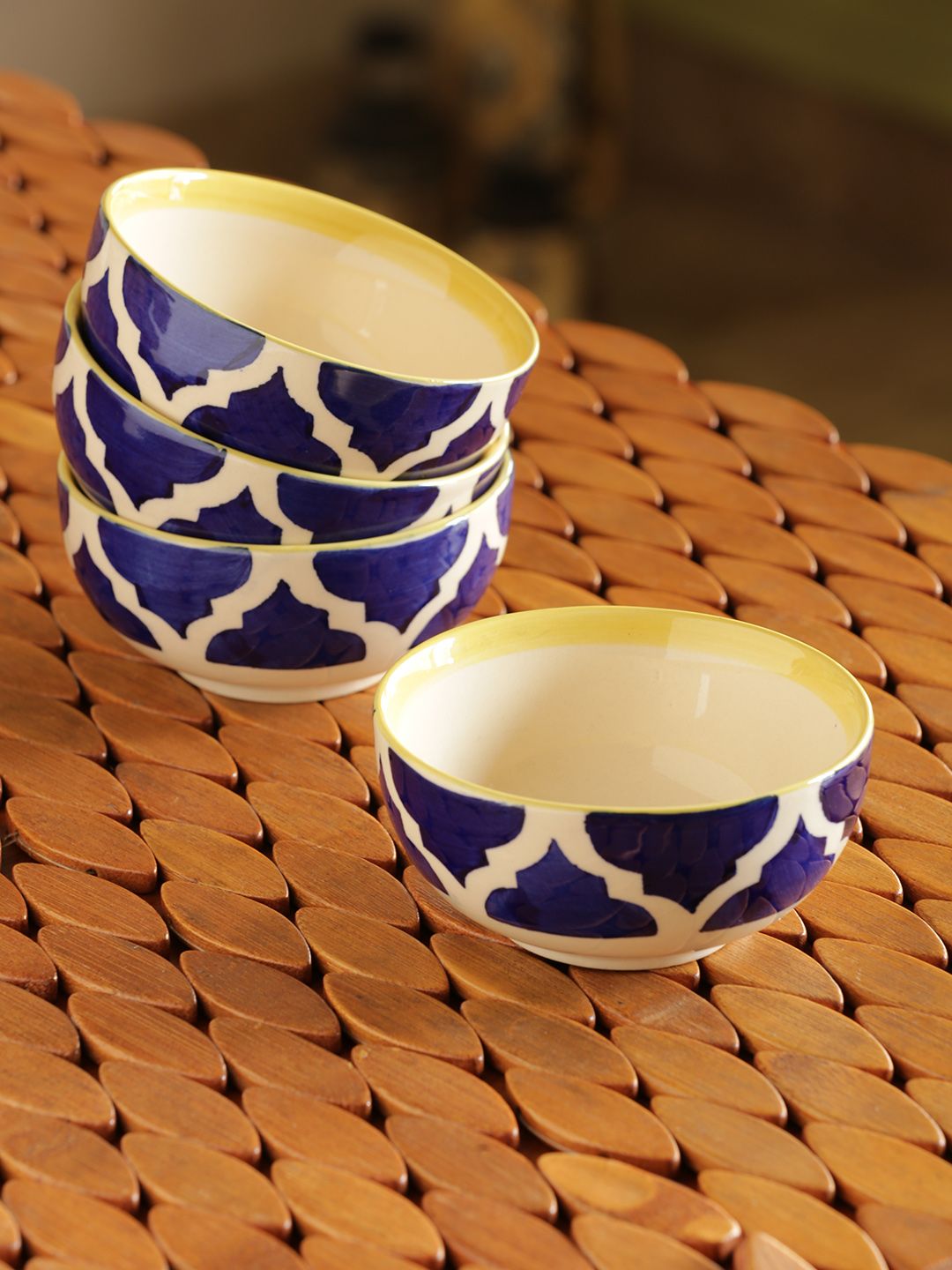 ExclusiveLane Four Mediterranean Bowls Handpainted Serving Bowls In Ceramic (Set Of 4) Price in India