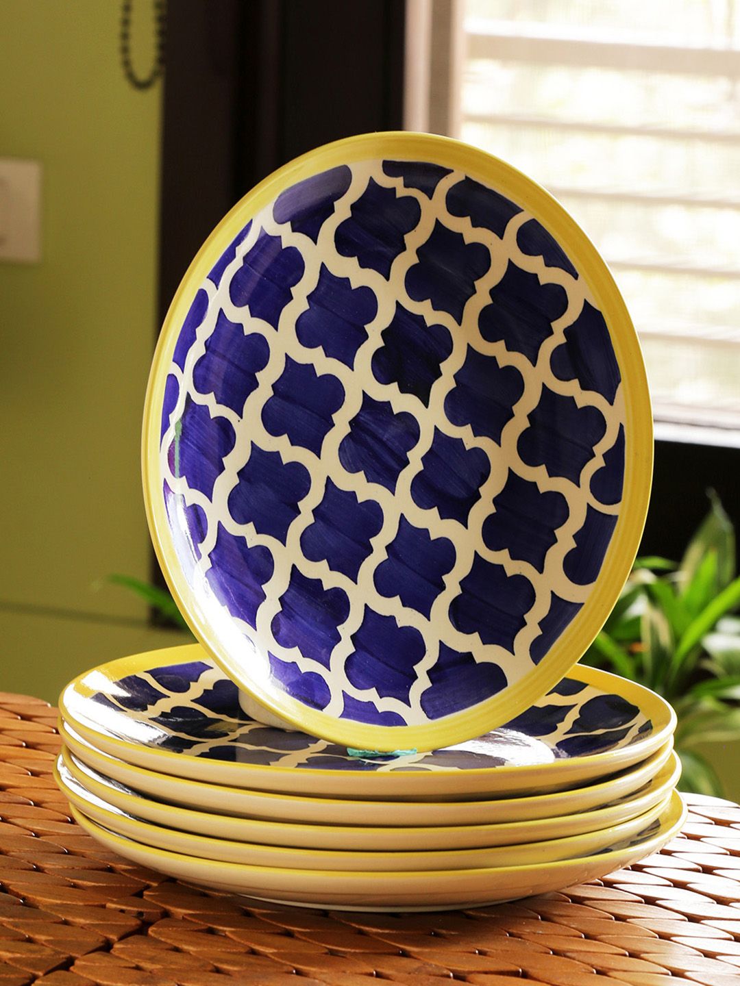 ExclusiveLane Set of 6 Blue Handpainted Ceramic Dinner Plates Price in India