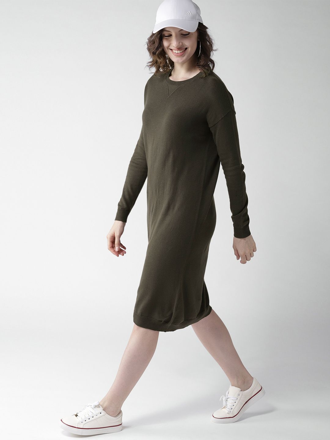 Buy FOREVER 21 Women Olive Green Solid Sweater Dress - Dresses for Women 5525327