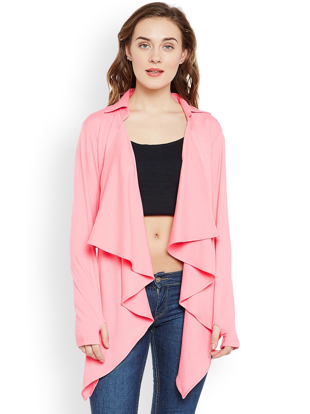 Hypernation Pink Solid Open Front Shrug Price in India