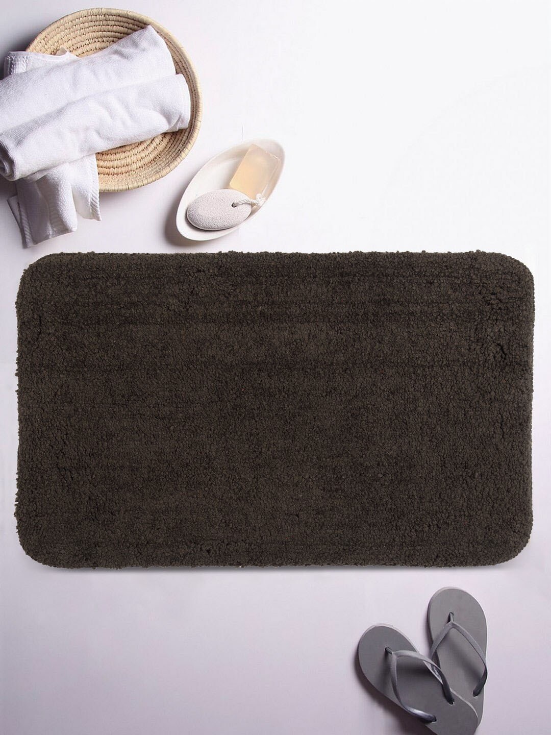 Lushomes Brown Solid Microfibre Bath Rug Price in India