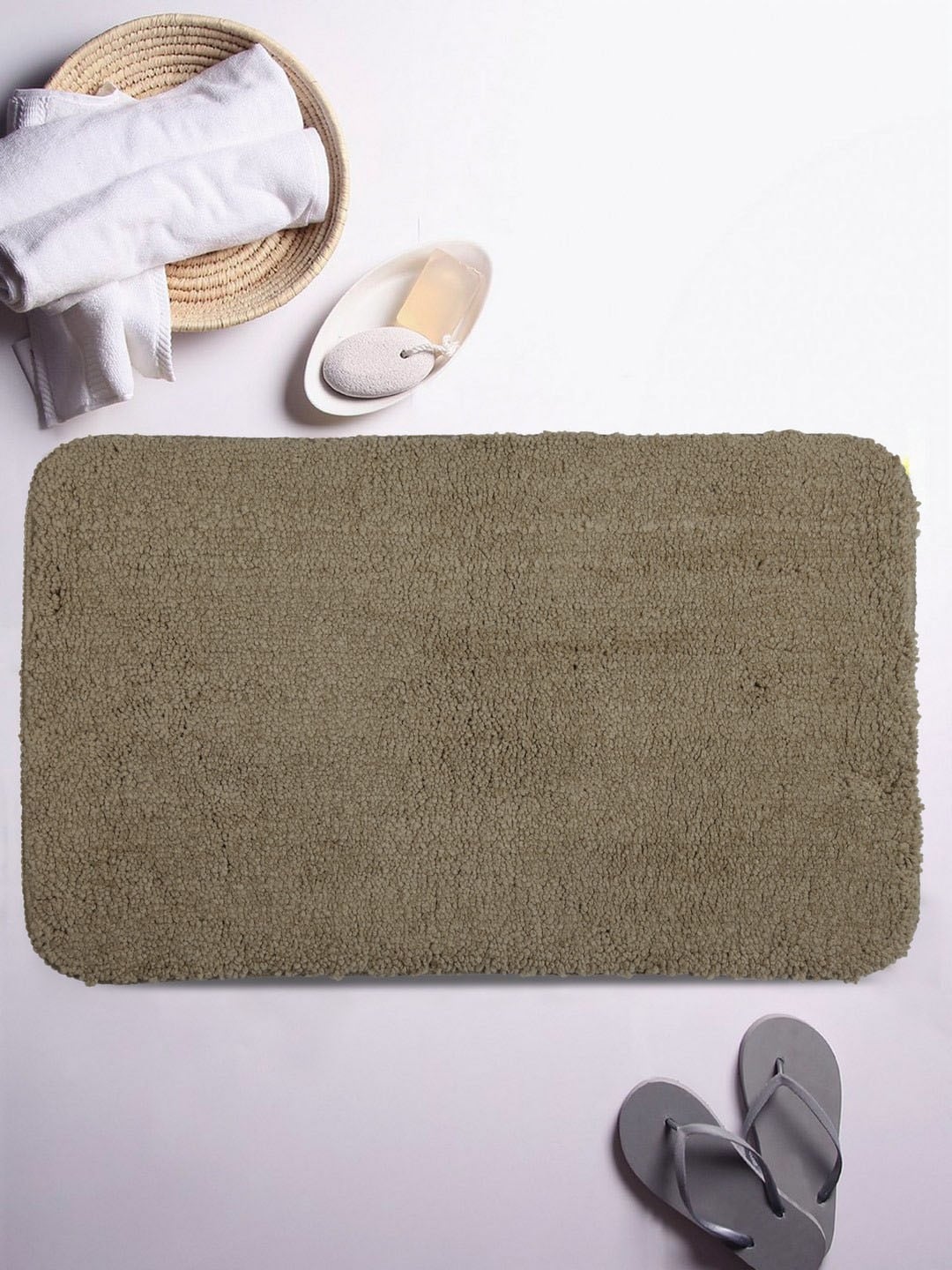 Lushomes Beige Solid Microfibre Bath Rug Price in India