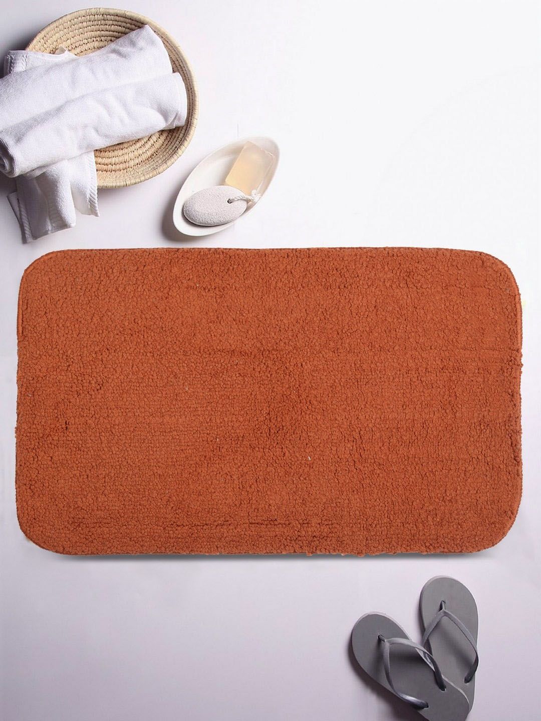 Lushomes Brown Solid Microfibre Bath Rug Price in India
