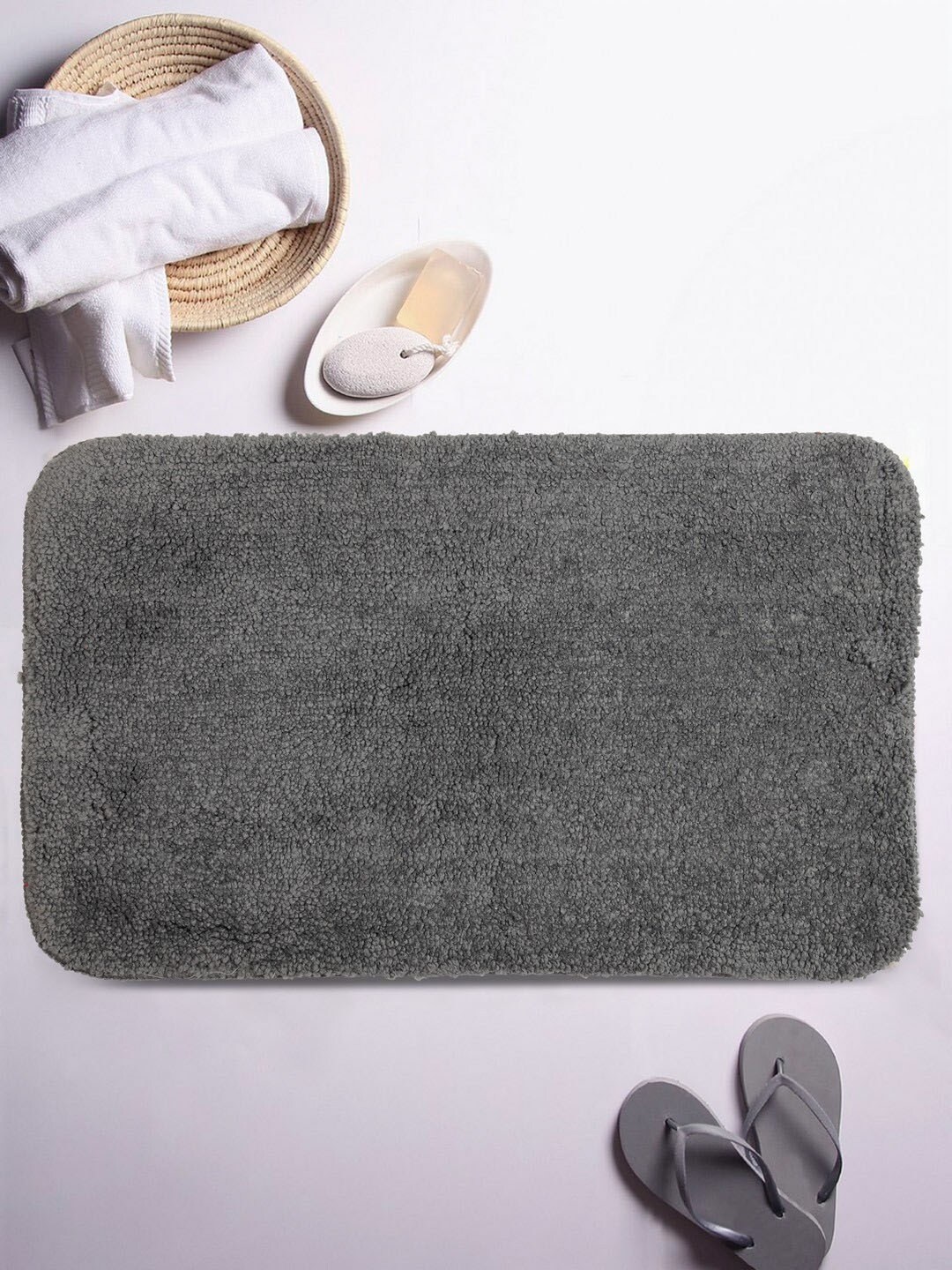 Lushomes Blue Solid Microfibre Bath Rug with Memory Foam Price in India