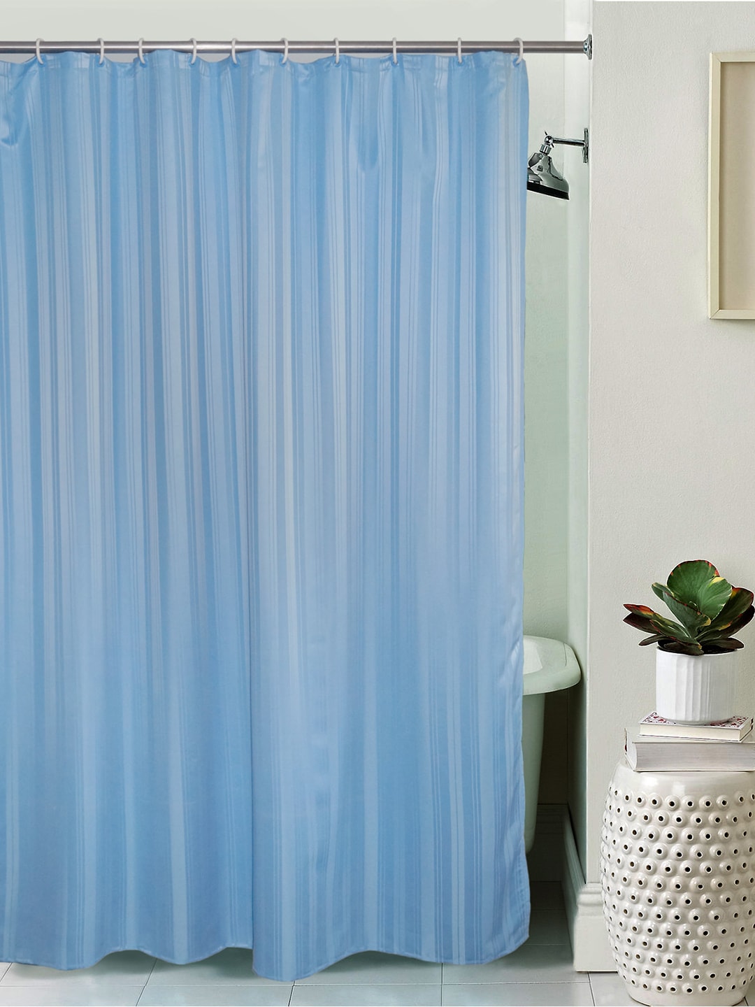 Lushomes Unidyed Blue Polyester Shower Curtain with 12 Plastic Eyelets Price in India
