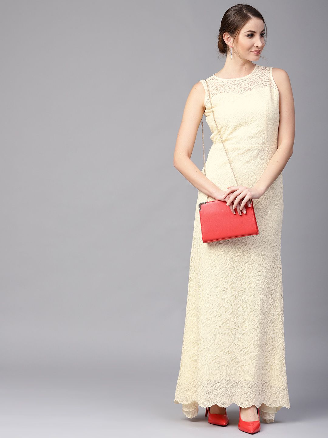 Athena Yellow Lace Maxi Dress Price in India