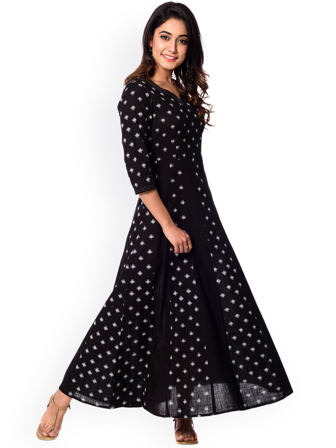 anayna Women Black Printed Maxi Dress Price in India