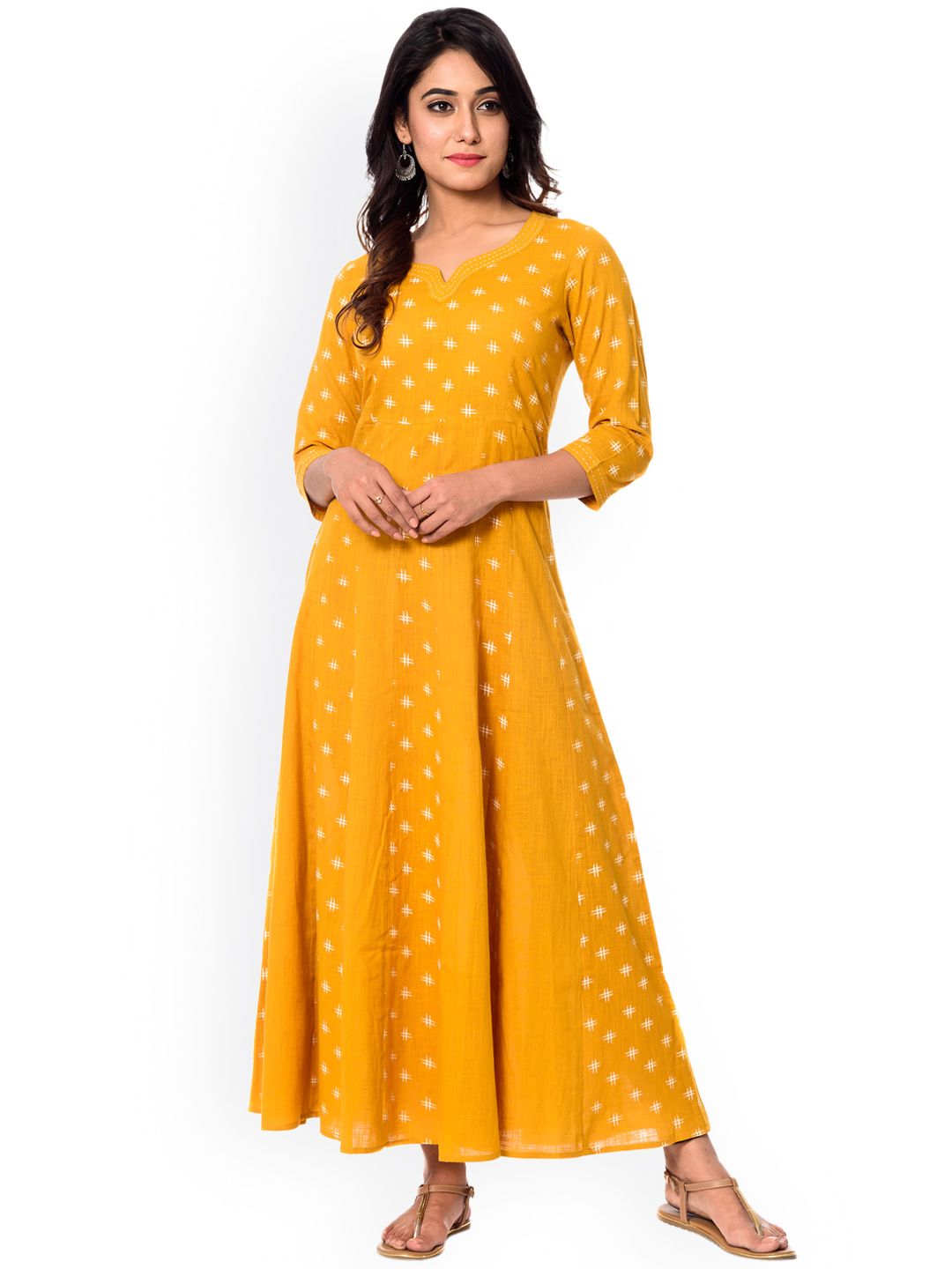 anayna Women Yellow Printed Maxi Dress Price in India