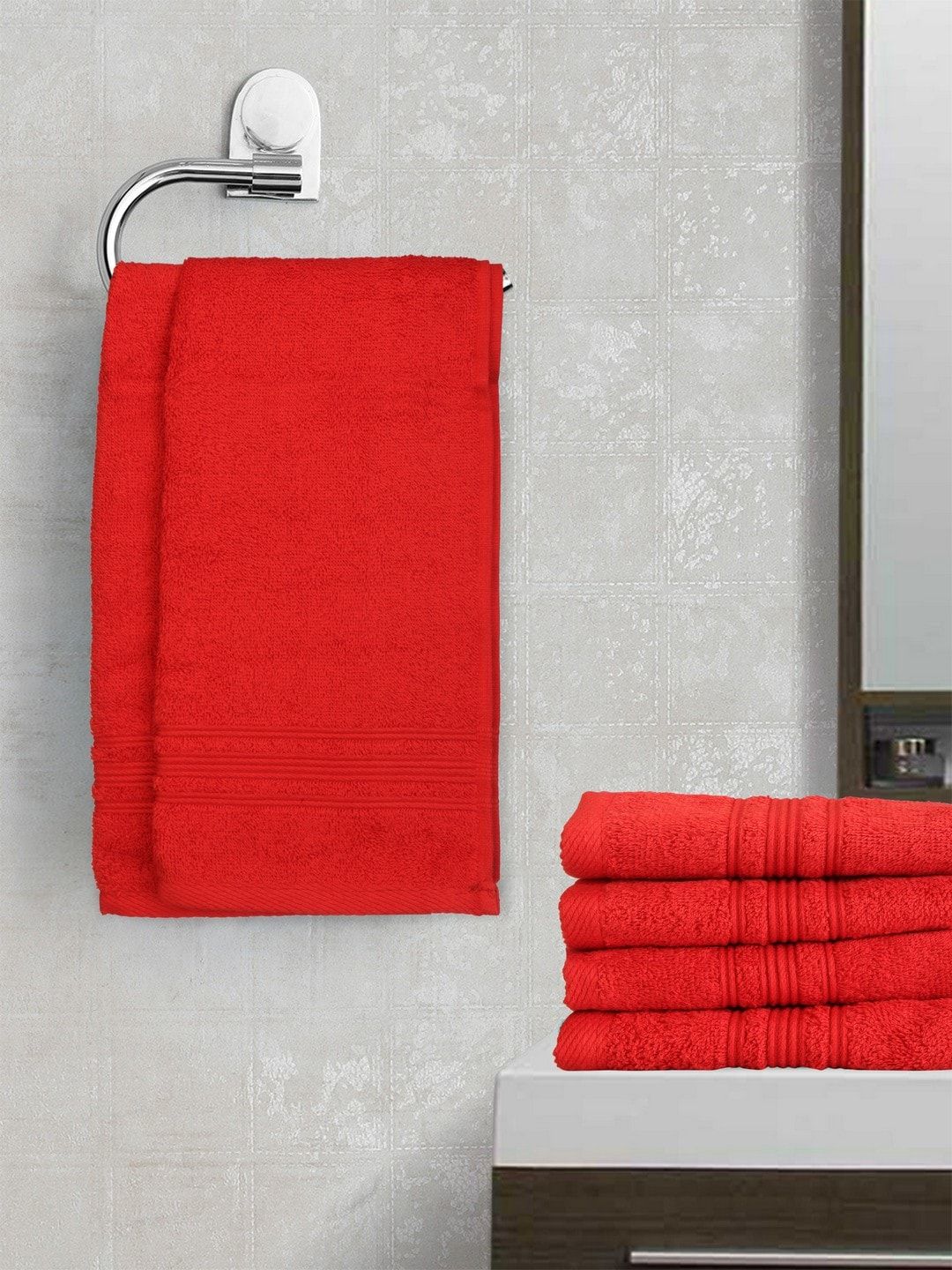 Lushomes Red Solid Set of 6 Cotton 450 GSM Hand Towels Price in India