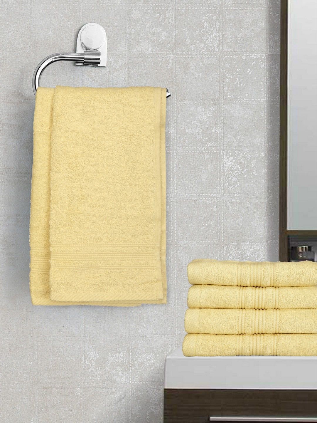 Lushomes Cream-Coloured Solid Set of 6 Cotton 450 GSM Hand Towels Price in India