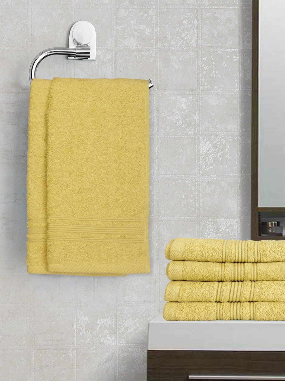 Lushomes Yellow Pack of 6 Solid Cotton 450 GSM Bath Towels Price in India