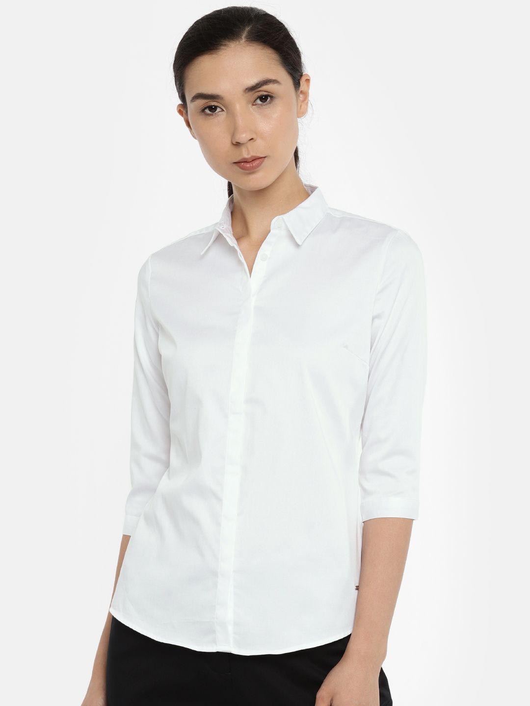 Van Heusen Woman Women White Regular Fit Solid Formal Shirt