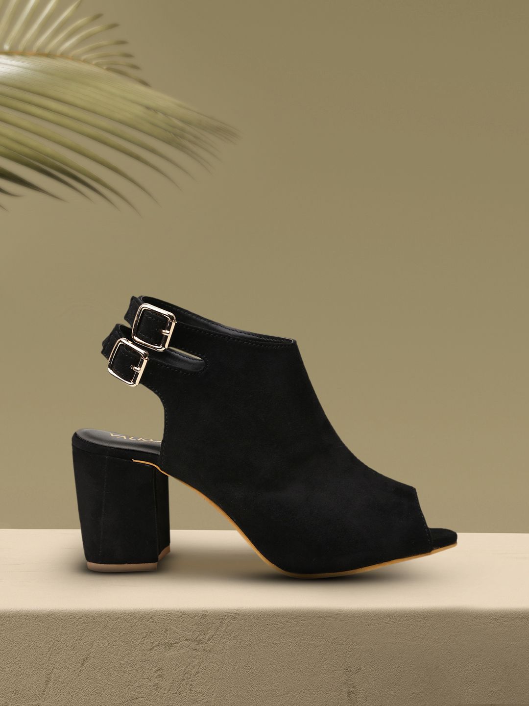 VALIOSAA Women Black Solid Suede Mules Price in India