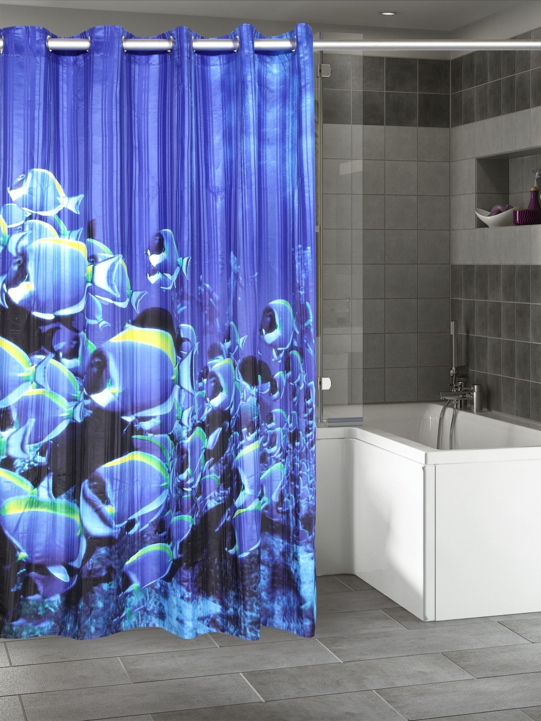 Lushomes Printed Blue Shower Curtain Price in India