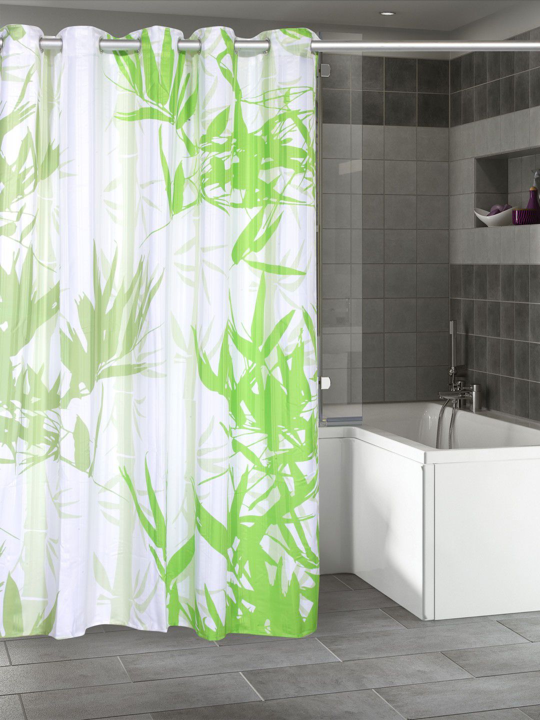 Lushomes Digitally Printed Green Shower Curtain Price in India