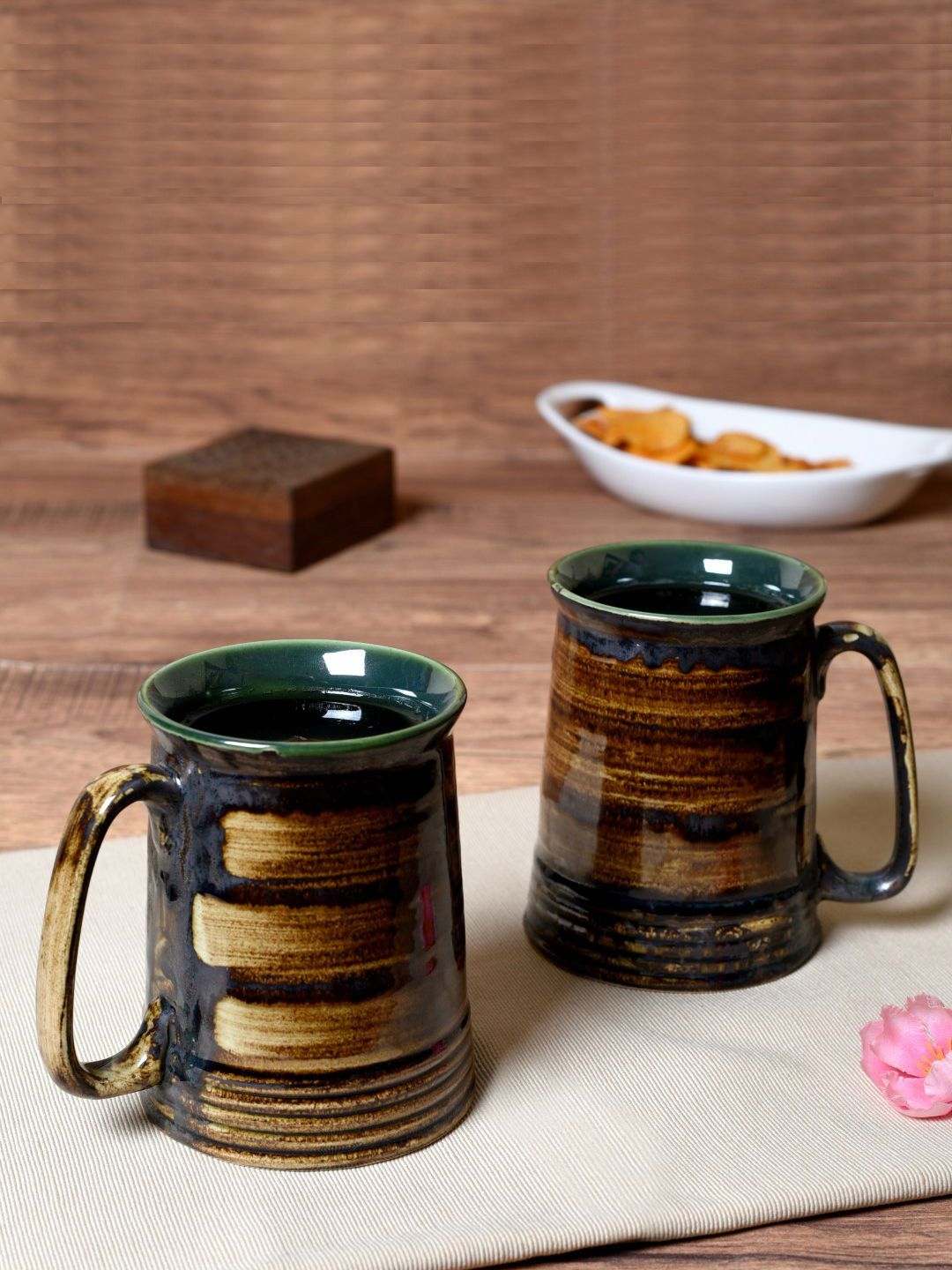 Unravel India Brown 2 Pieces Hand-painted Ceramic Mug Set Price in India