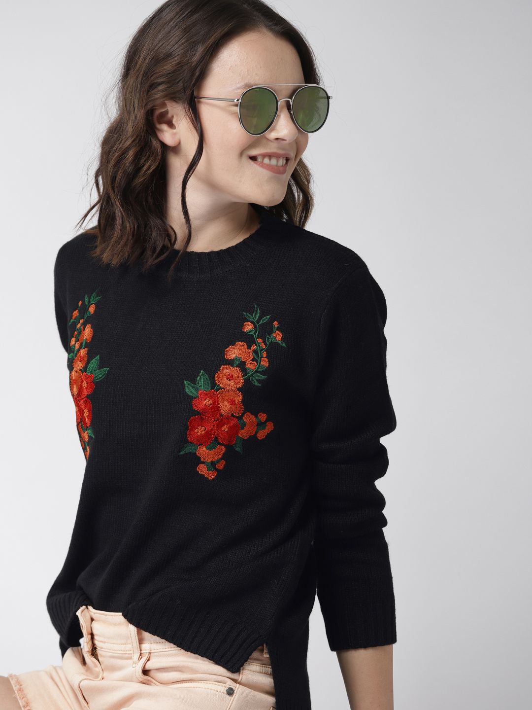 Mast & Harbour Women Black & Red Embroidered Pullover Price in India