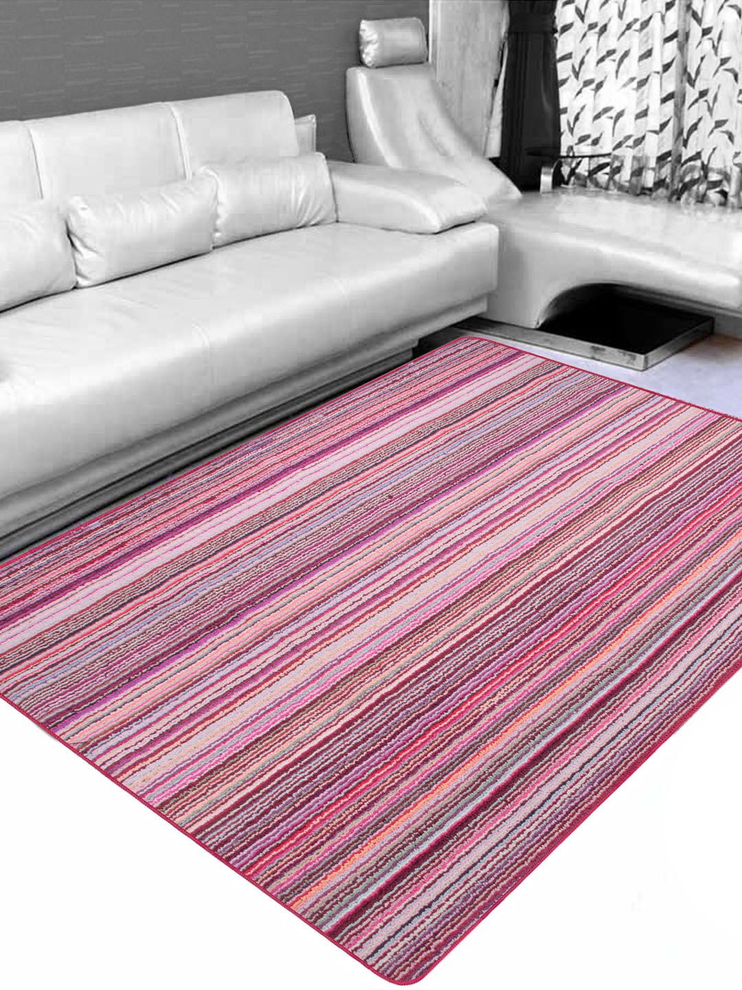 Saral Home Pink Striped Carpet Price in India