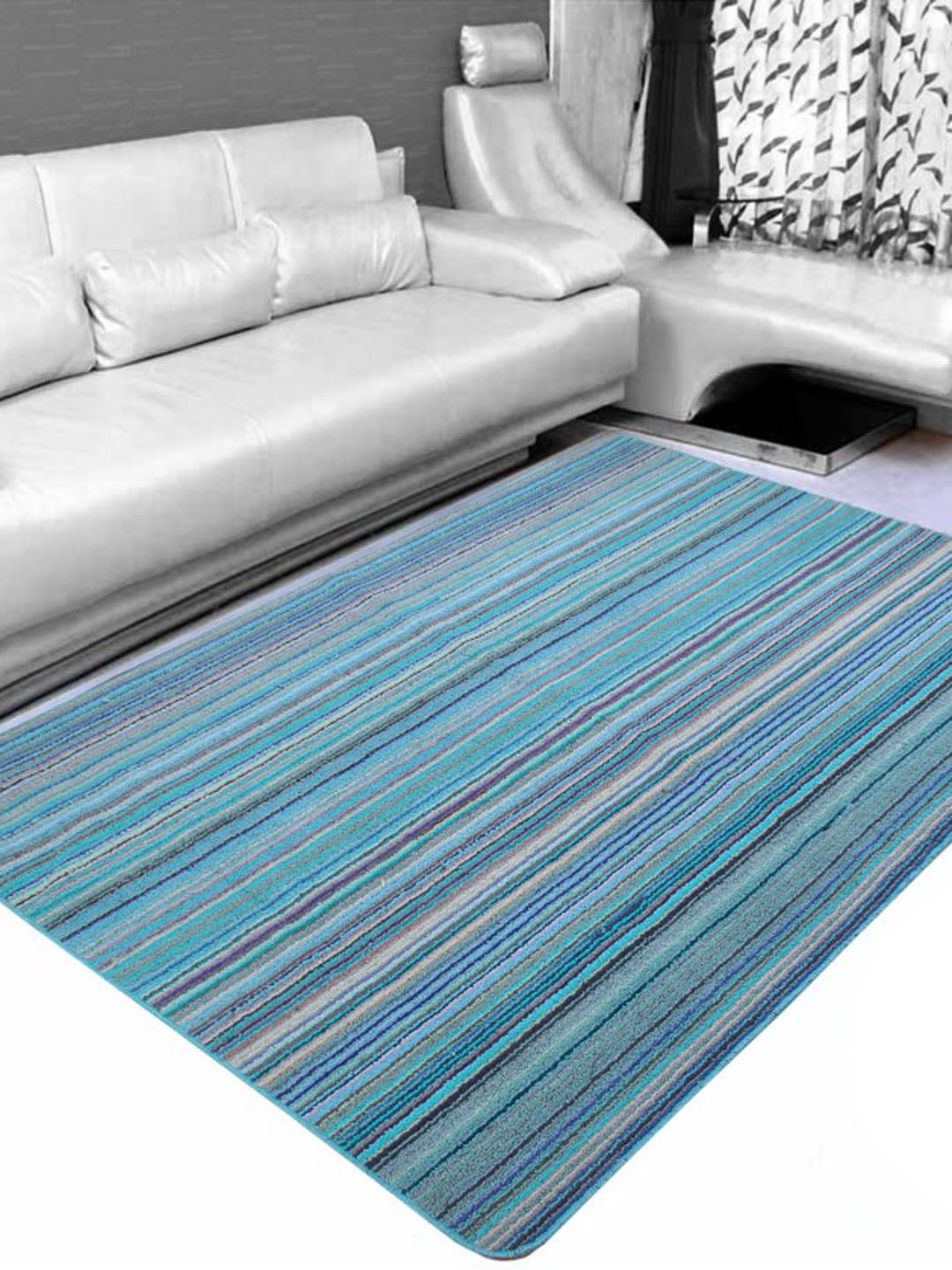 Saral Home Blue Striped Carpet Price in India