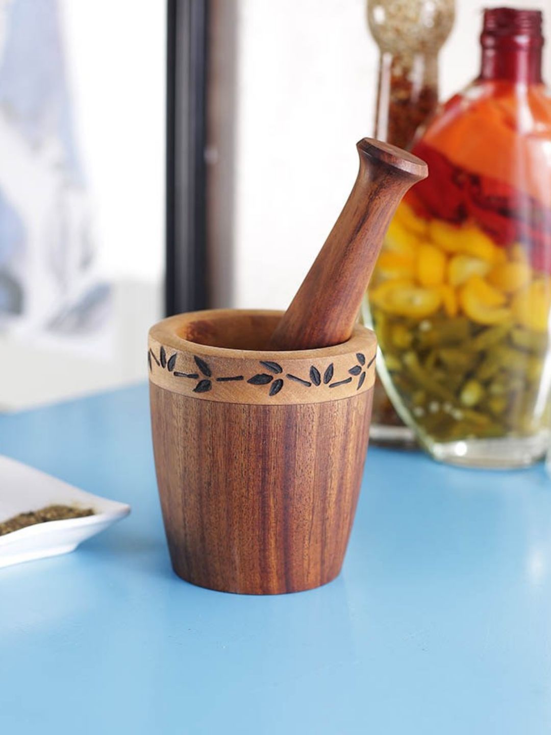 Unravel India Wooden Brown Spice Mortar and Pestle Price in India