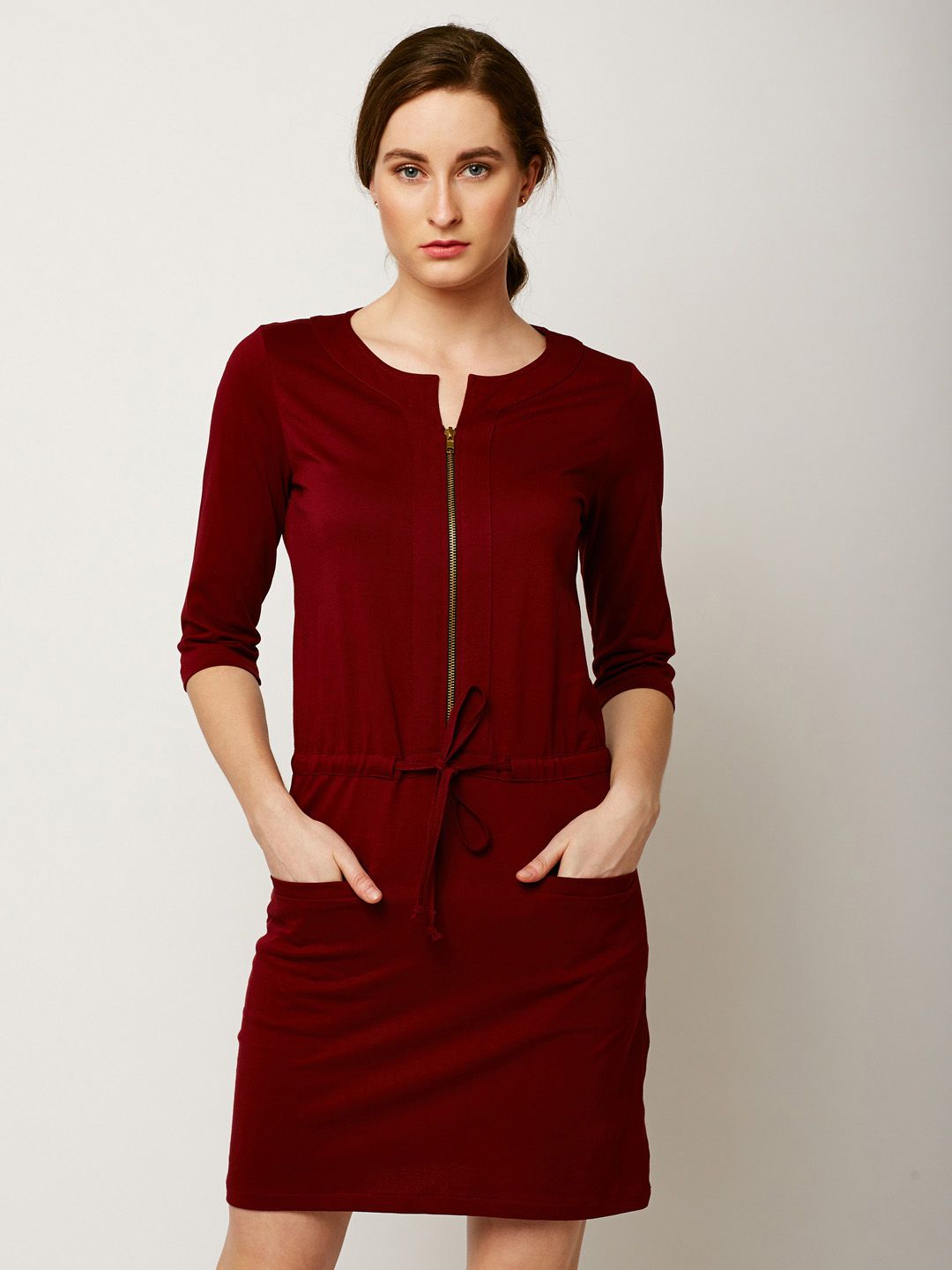 Miss Chase Women Maroon Solid Sheath Dress Price in India