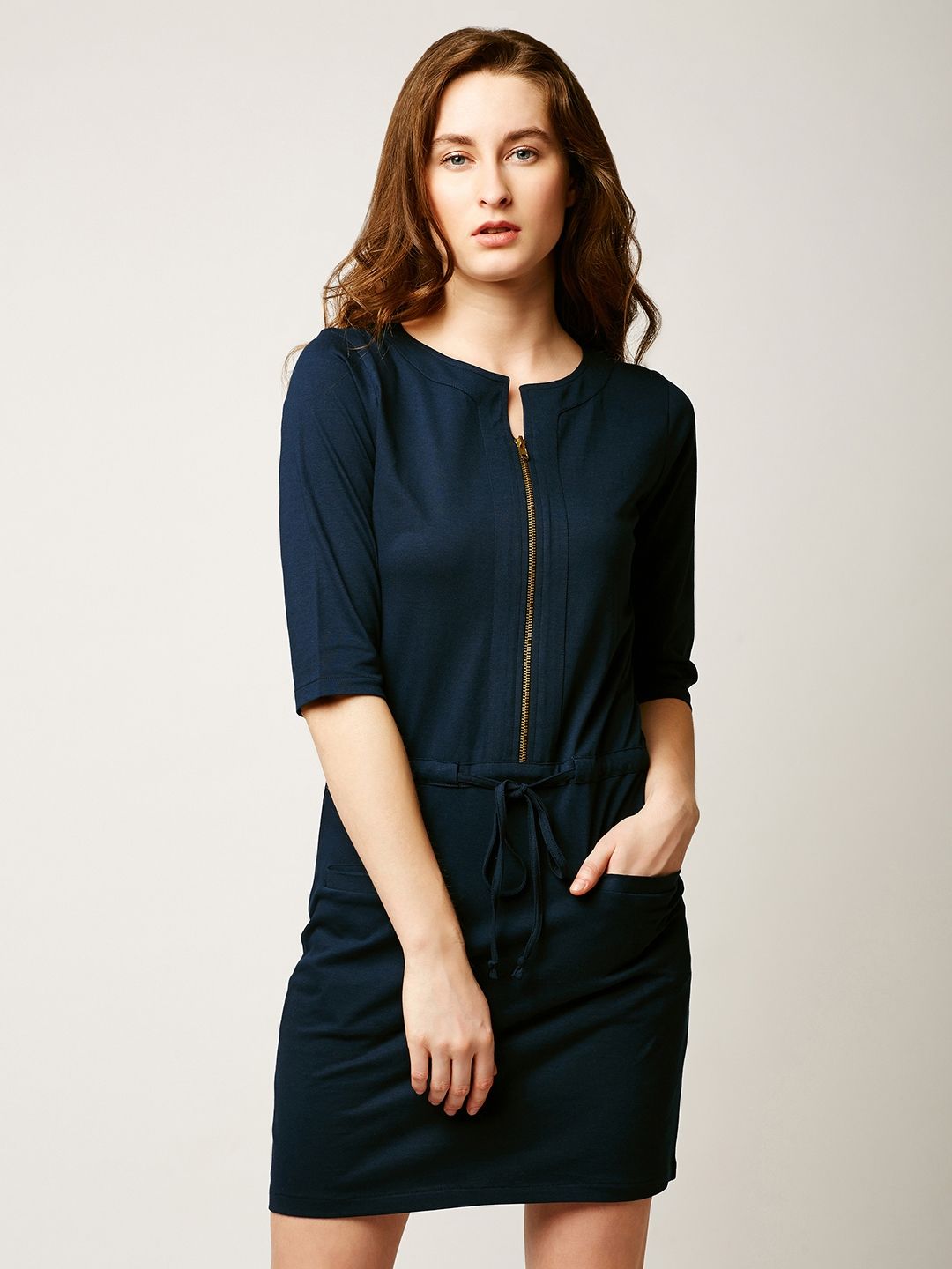 Miss Chase Navy Blue Cotton Sheath Dress Price in India