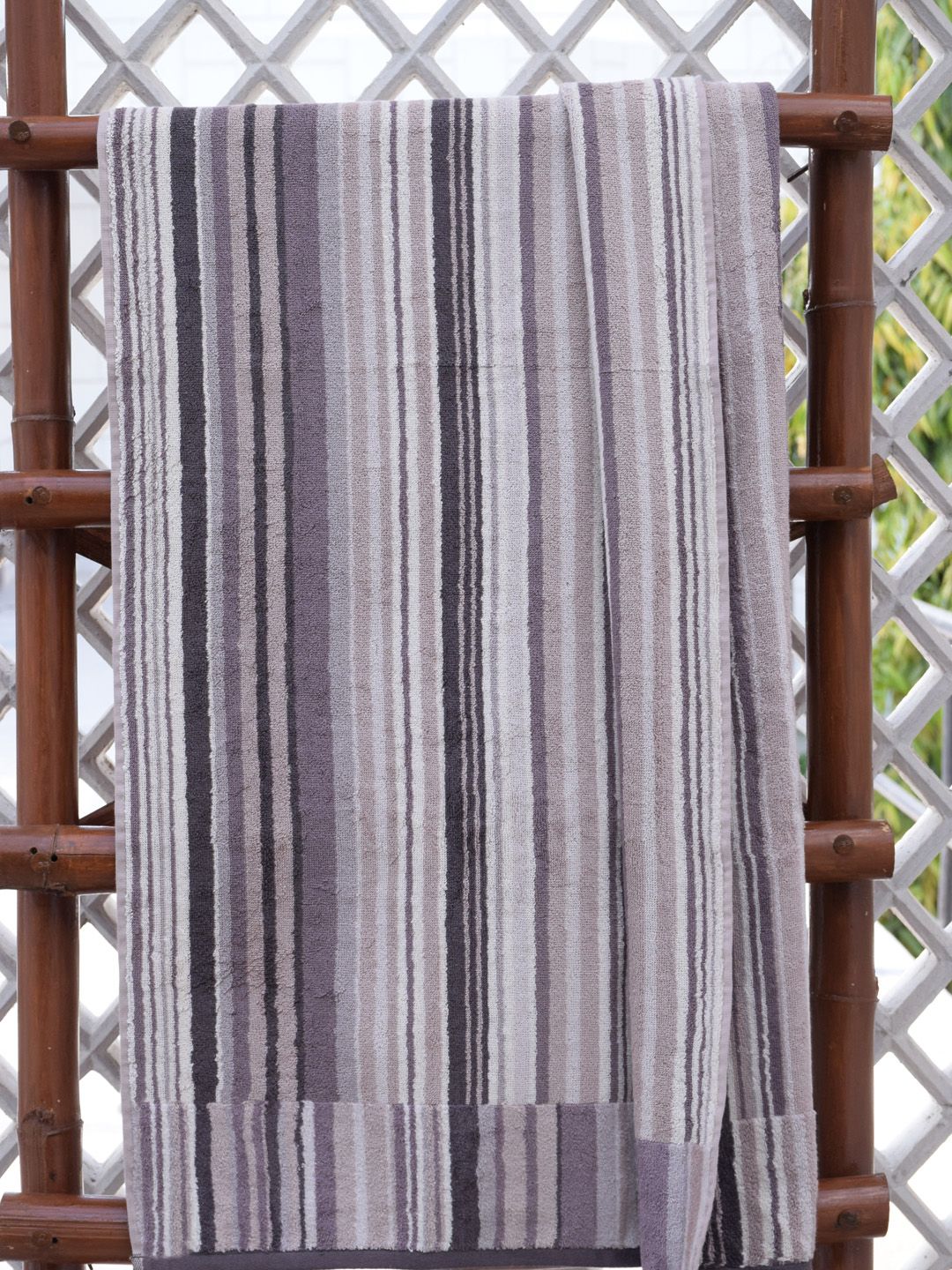 Avira Home Taupe Striped 550 GSM Cotton Bath Towel Price in India
