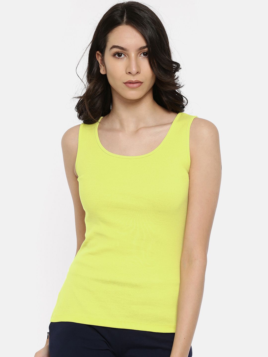 Enamor Women Yellow  Slim Fit Stay New Lounge Tank Top Price in India
