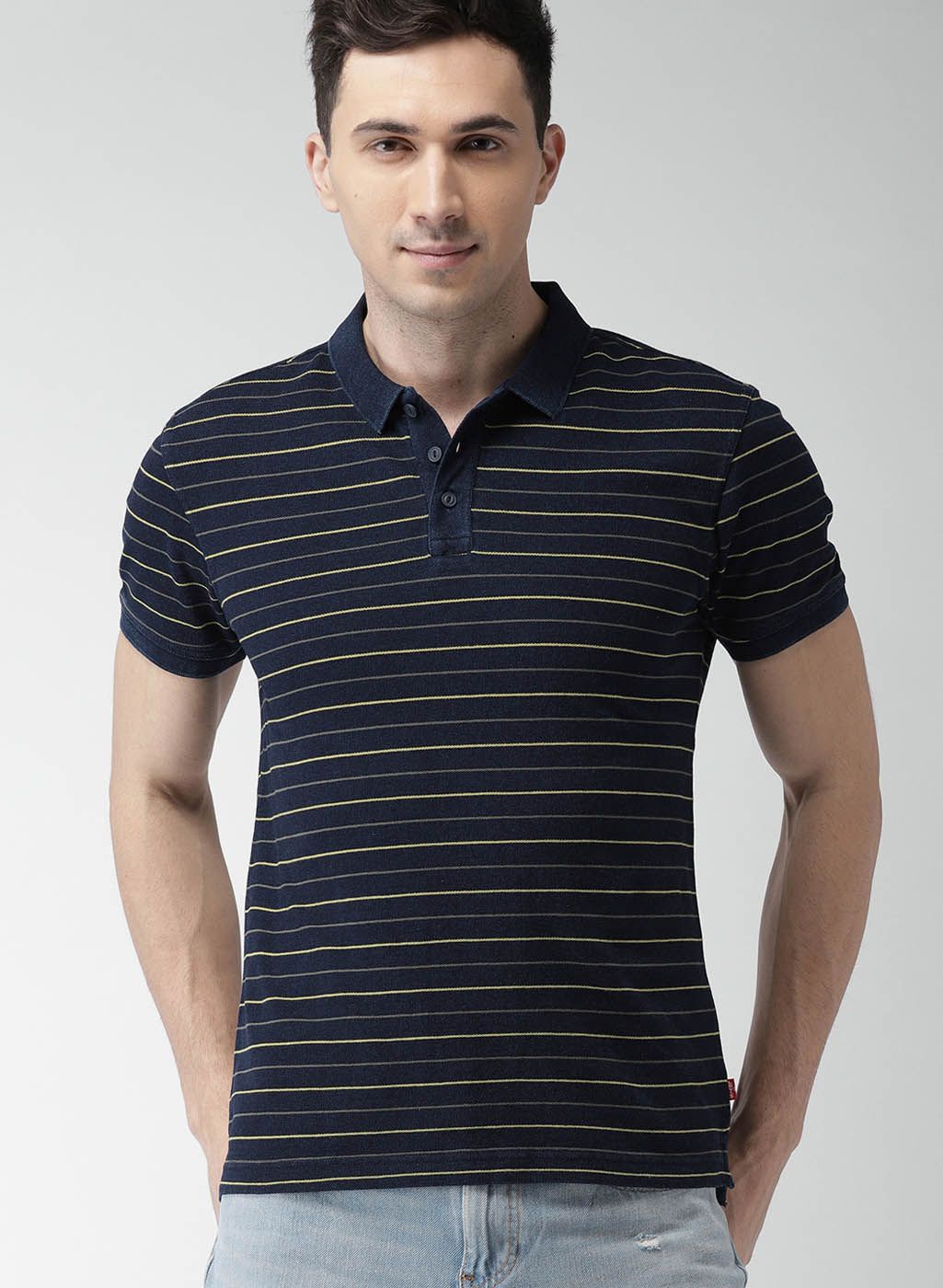 Levis Levis Navy Blue Striped Polo Collar T-shirt