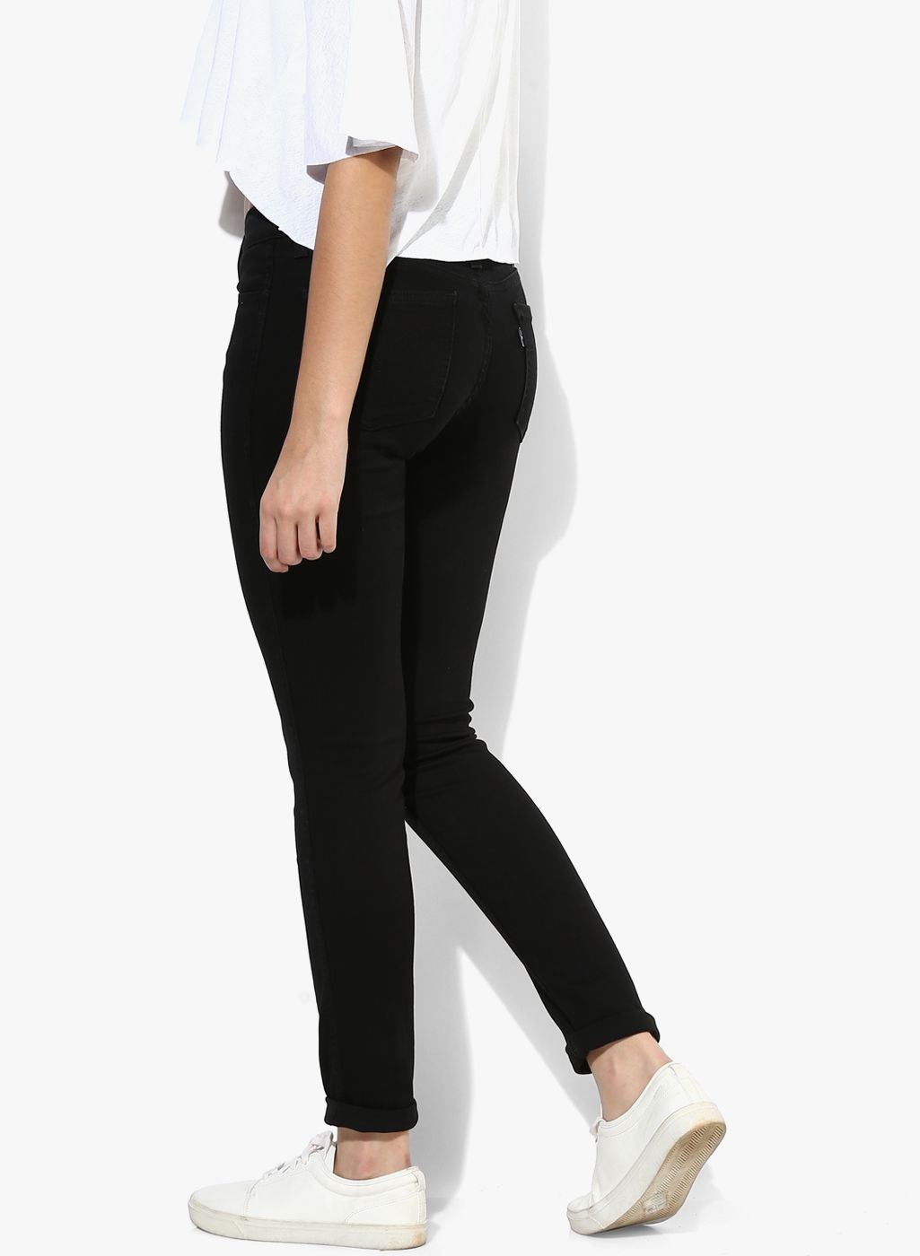 Black Solid Mid Rise Skinny Fit Jeans