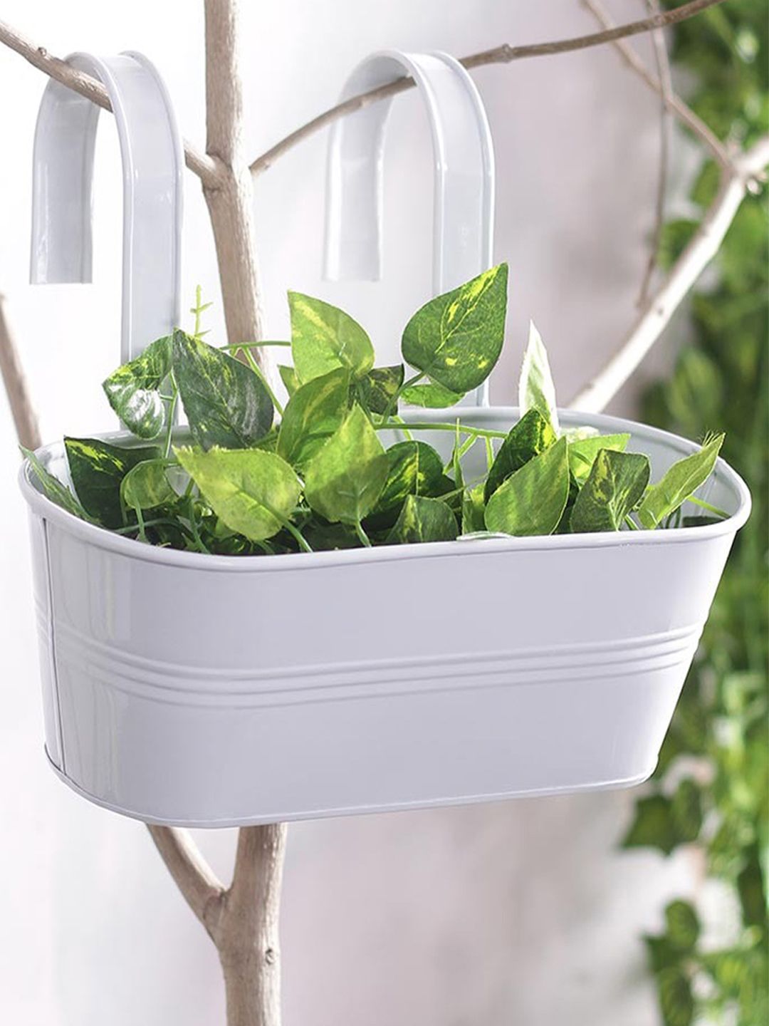 green girgit White Metal Embossed Rectangular Pot Planter Price in India