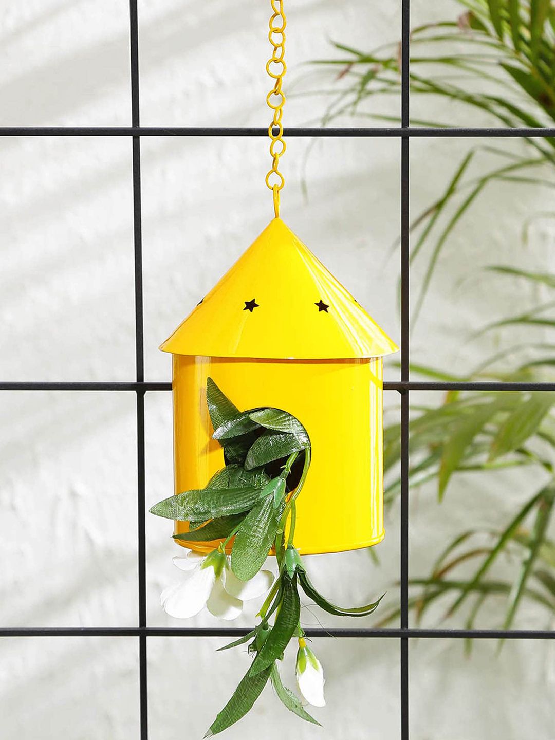 green girgit Yellow Metal Round Hut Bird House Planter Price in India