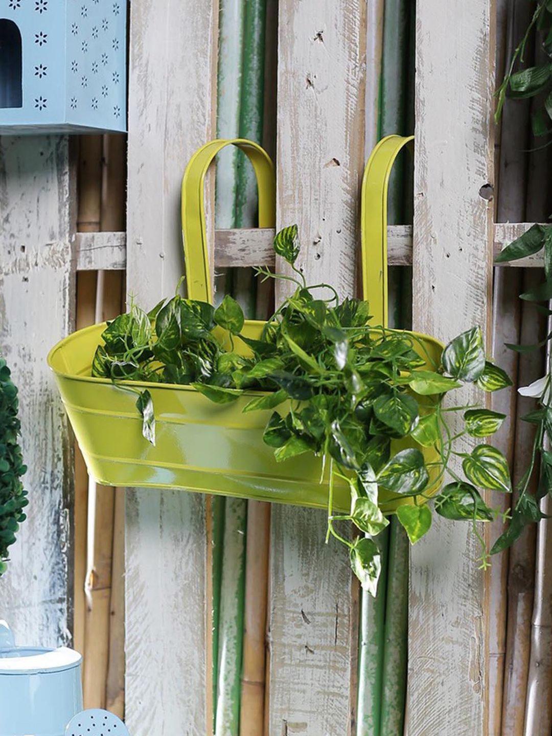 green girgit Yellow Metal Oval Railing Planter Price in India