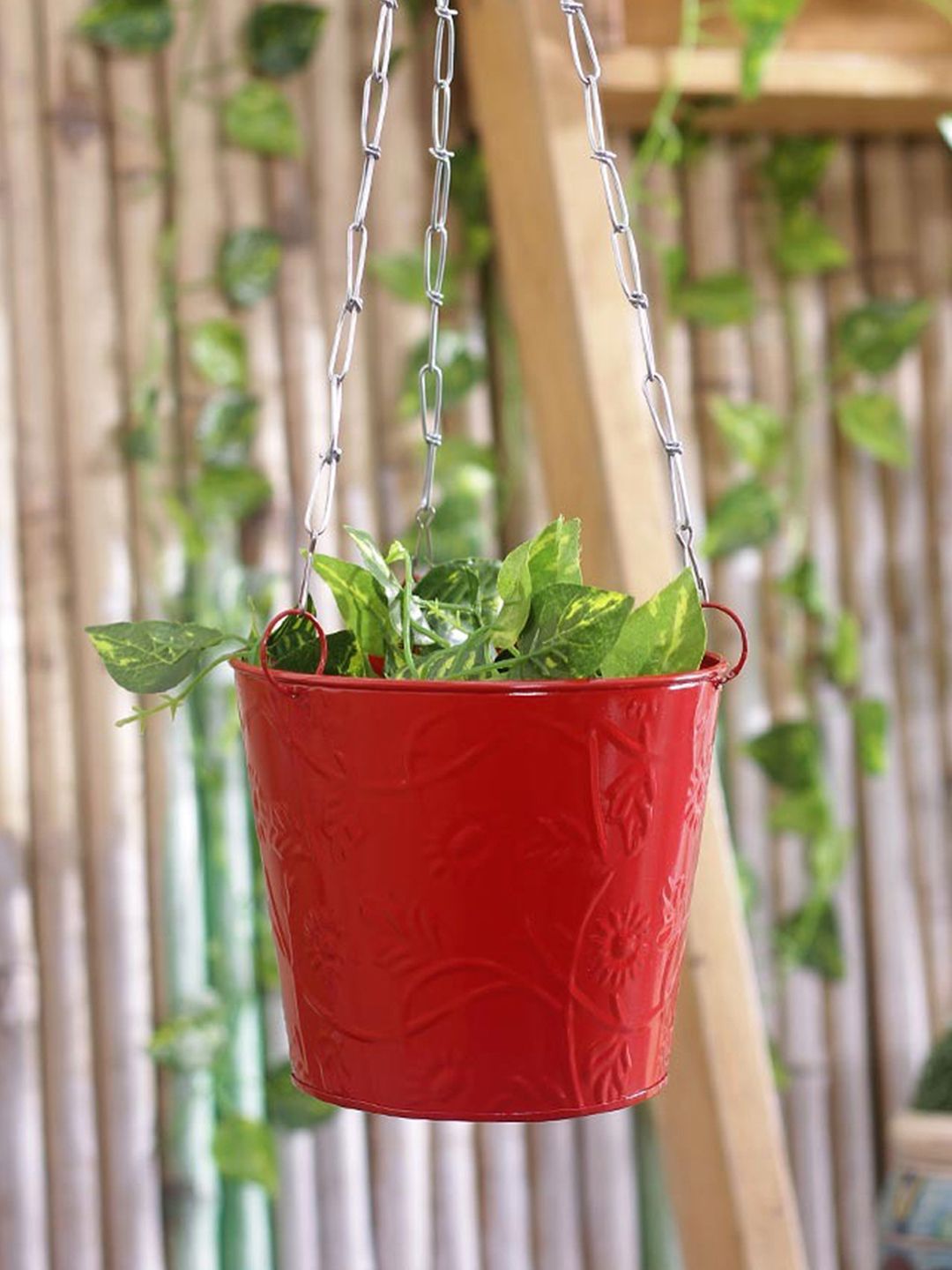 green girgit Red Metal Hanging Bucket Planter Price in India