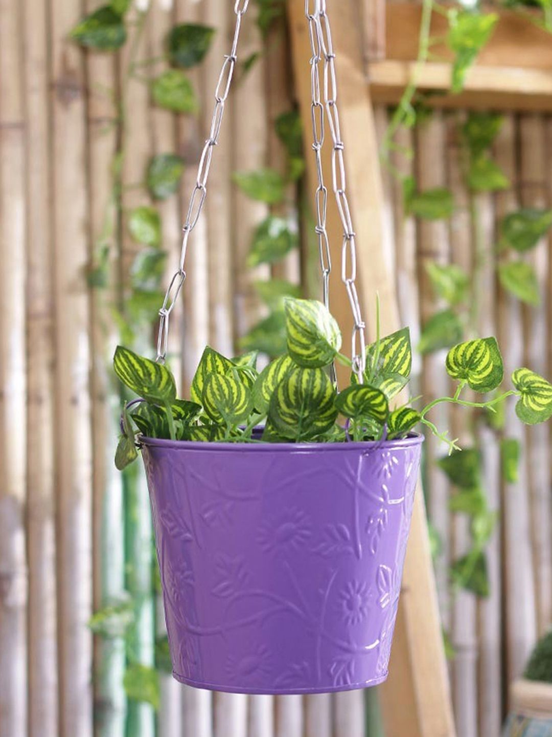 green girgit Purple Metal Hanging Bucket Planter Price in India