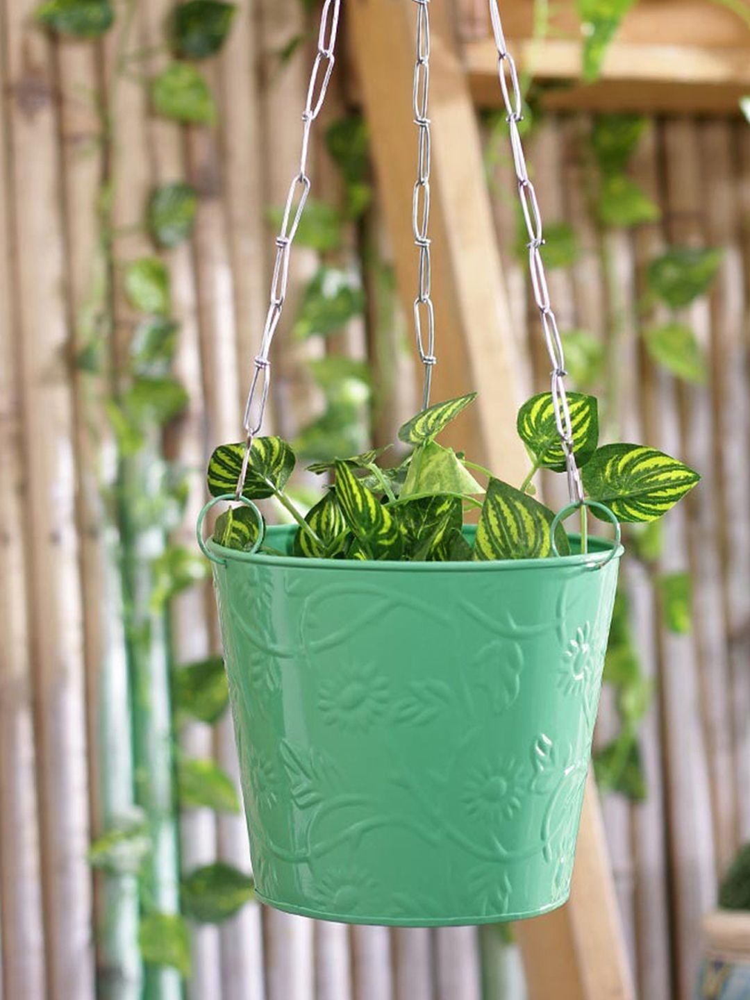 green girgit Green Metal Hanging Bucket Planter Price in India
