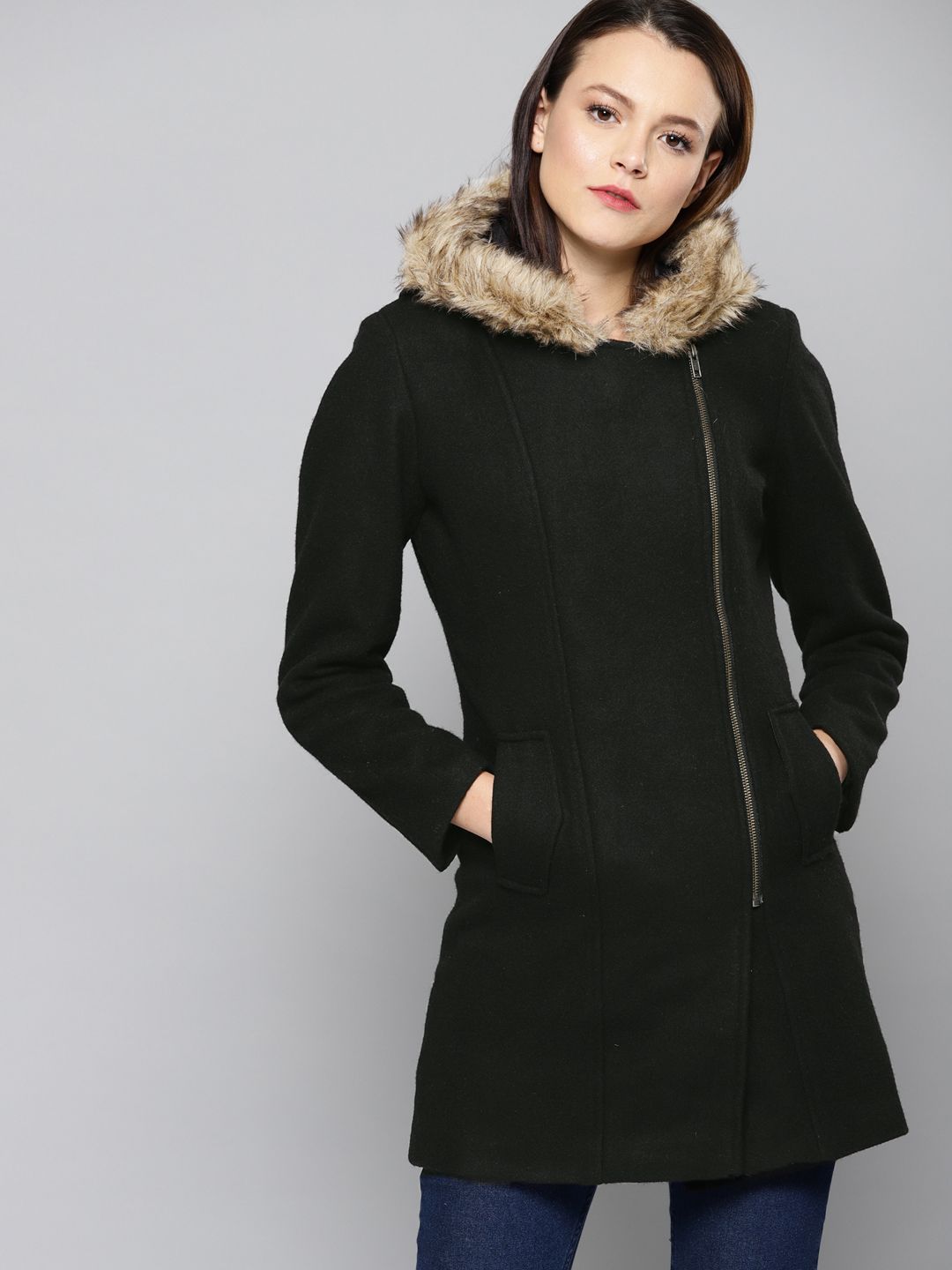 Chemistry Women Black Solid Parka Price in India